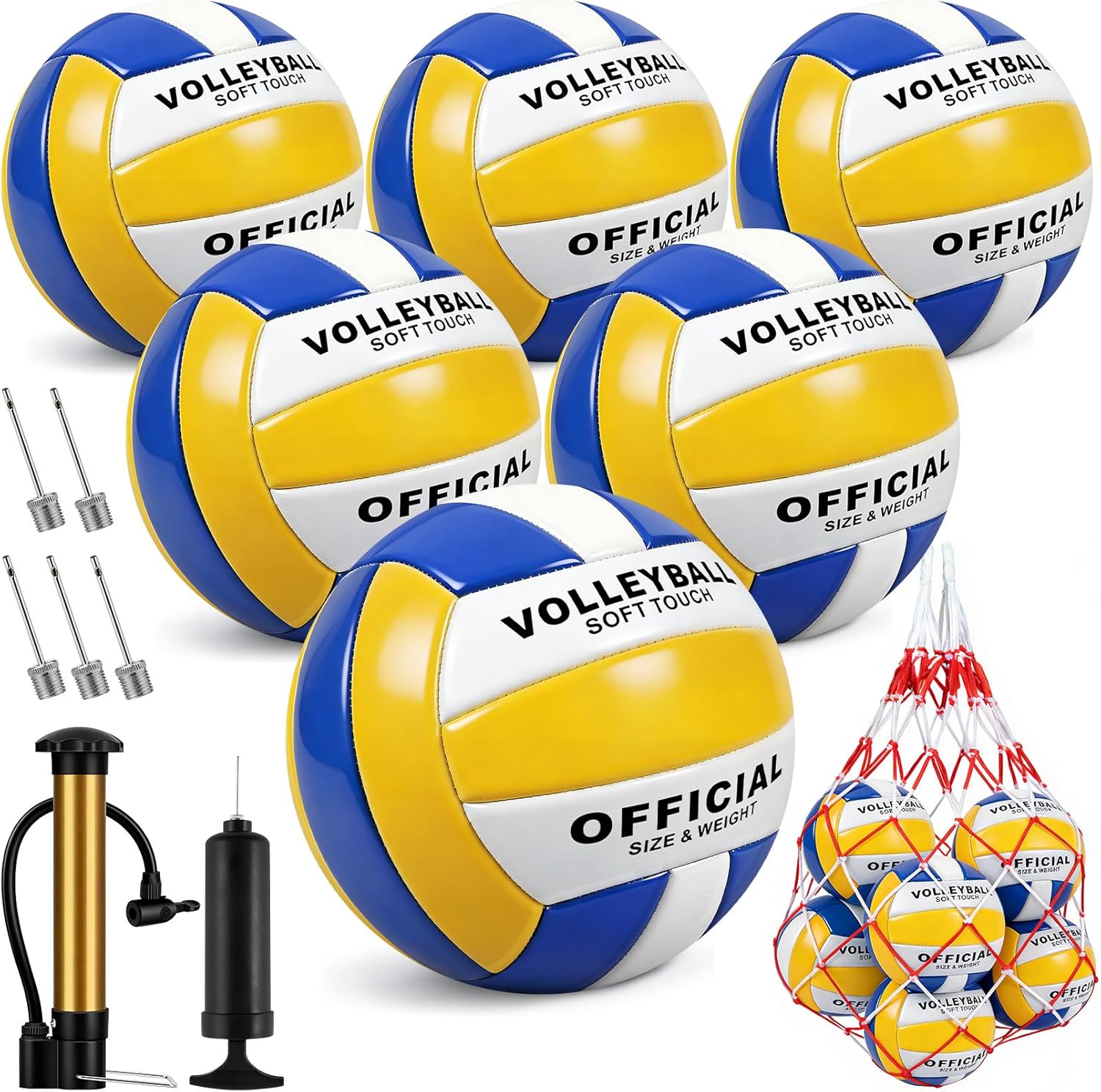 6 Pack Volleyballs Official Size 5, Waterproof Soft Volleyball With Pump and Net Bag for Indoor Outdoor Beach Pool Water Gym Training - Competition Volley Ball for Training Match for Beginner