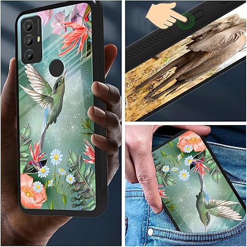 Miniatura 6 de Funda para teléfono Motorola Moto G Play 2023 con protector de pantalla de vidrio templado delgado, cubierta negra, diseño elegante de flores de