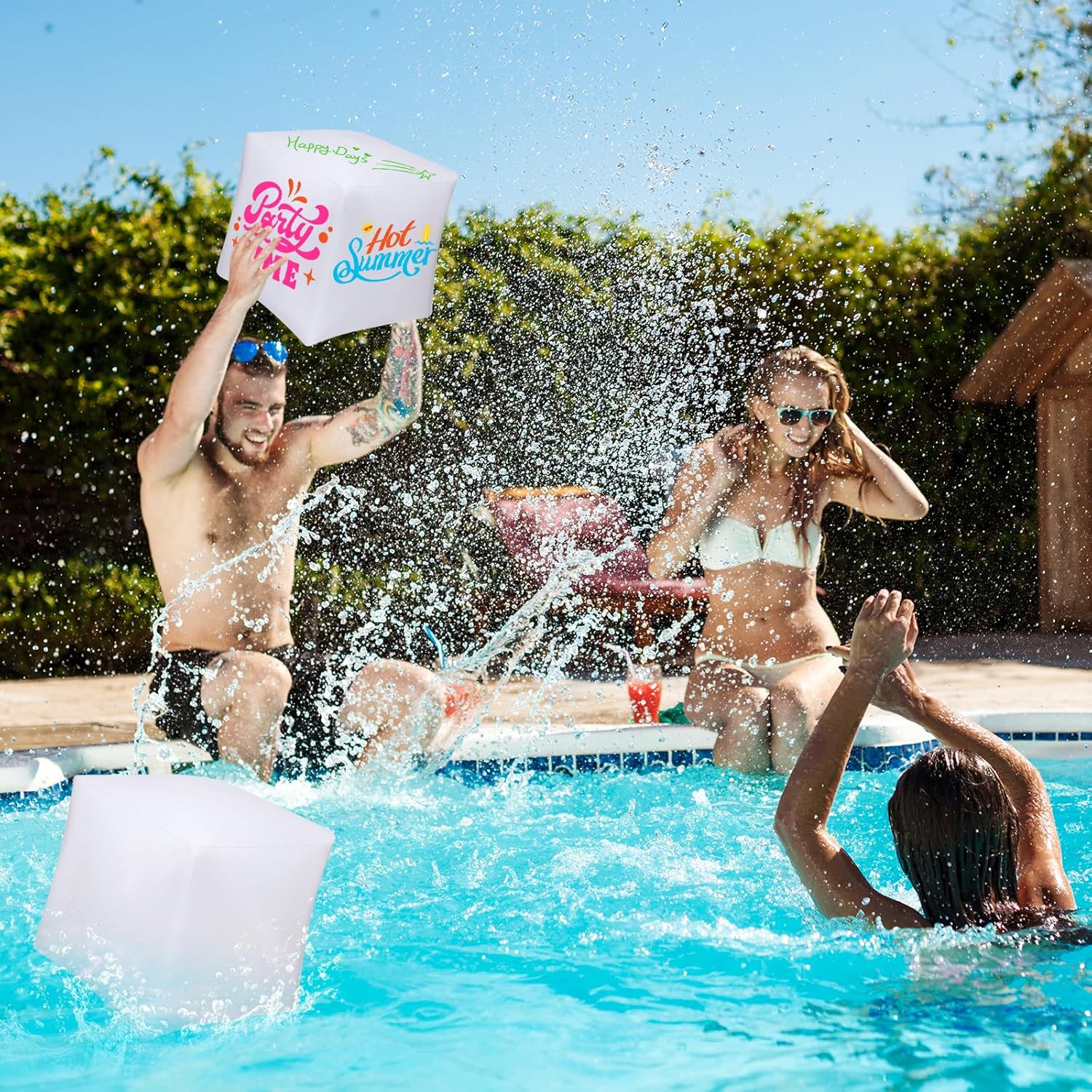 4 Pieces Jumbo Inflatable Dice 12.6 Inch Giant Large Inflatable Dice DIY Painting Crafts for Indoor Outdoor Lawn Game Pool Casino Themed Game Bunco Night Birthday Party Board Game (Blank White)