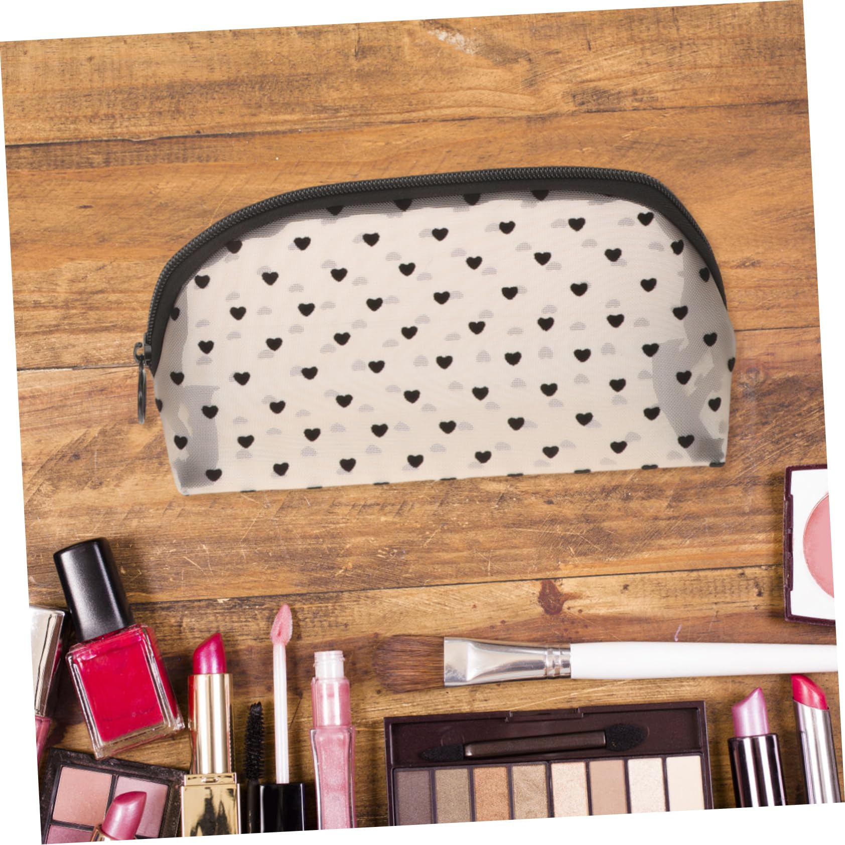 LIFKOME 6 Stck Teiliges Herzförmige Kosmetiktaschen aus Mesh mit Reißverschluss Transparente Leichte Make Up Organizer Taschen für Damen und Mädchen Tragbare Schminktaschen für Reisen