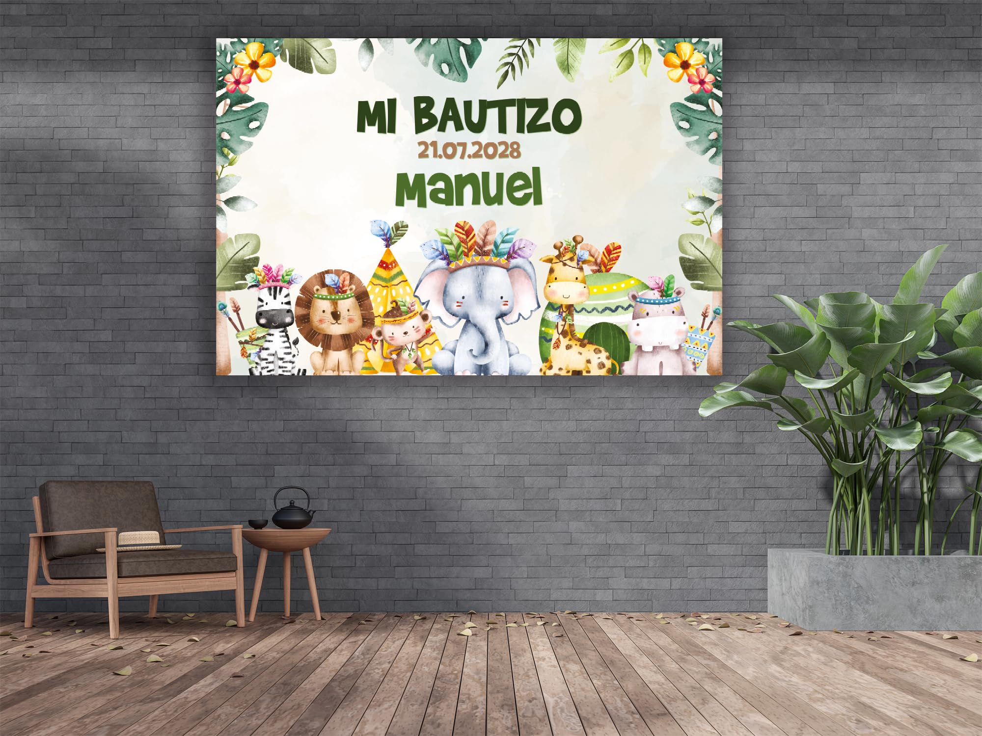 Oedim Photocall en Lona para Bautizo Animales, 300x200cm, Photocall Decorativo para Eventos o Celebraciones puntuales