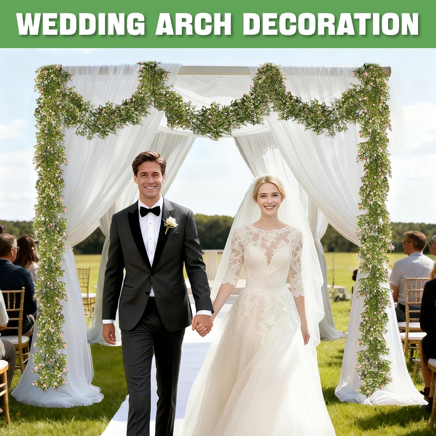 2 Pcs 5.9Ft Artificial Baby's Breath Garland Vine, 162 Branches Real Touch Faux Gypsophila Vines, Pink Fake Hanging Flowers for Wedding Arch, Home Decor, Baby Shower, New Year Party Decoration