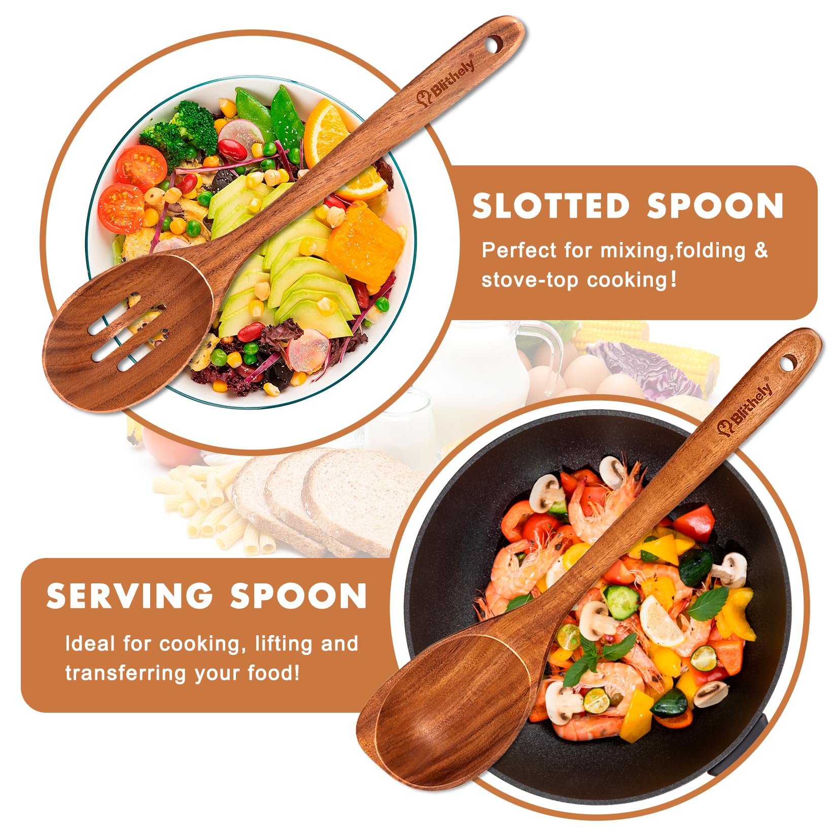 Holzlöffel zum Kochen, Ecklöffel und Schlitzlöffel, antihaftbeschichtet, glattes Holz-Kochlöffel-Set, hitzebeständige Holz-Kochutensilien zum Kochen, Servieren und Mischen, 2 Stück