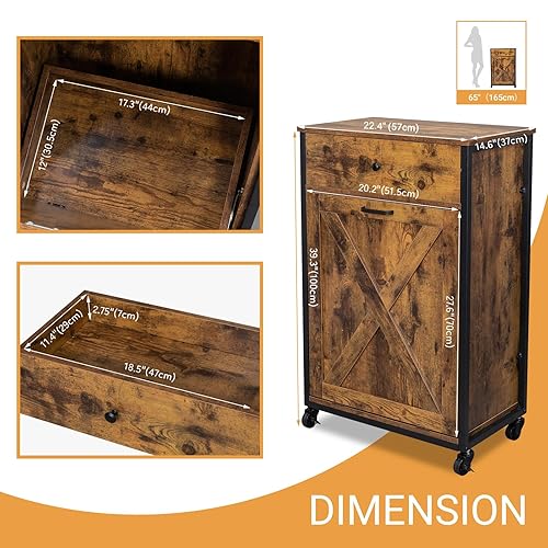 Miniatura 2 de VINGLI Armario de basura abatible de 13 galones, armario de cocina oculto de madera con cajón, organizador de almacenamiento móvilindependiente a