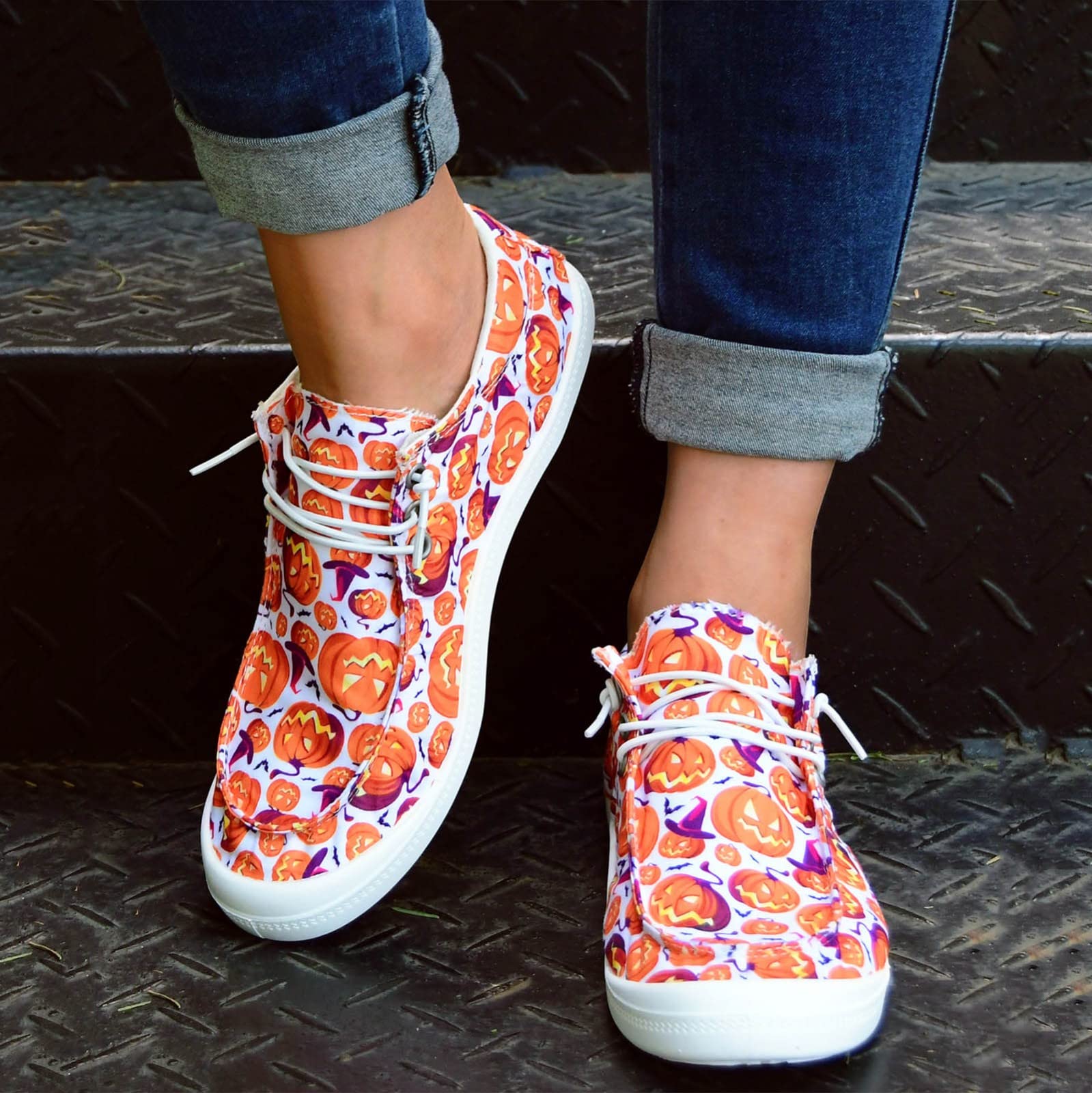 Zapatos para mujer, mocasines para mujer, zapatos de mujer, estampado de Halloween, de lona, planos, suaves, vulcanizados, casuales