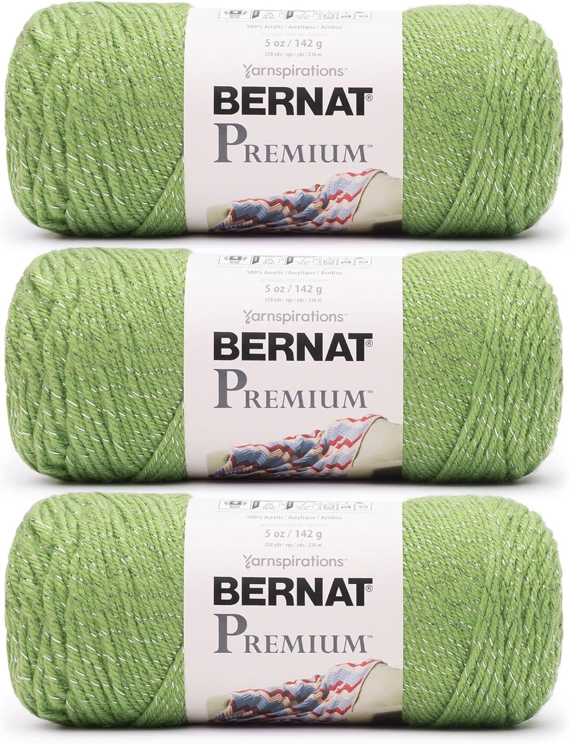 Bernat Premium 142g Green Sparkle Yarn 141g/5ozAcrylic4 Medium