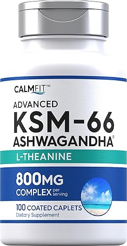 Piping Rock KSM-66 Extracto de raíz de ashwagandha  800 mg  100 comprimidos  con L-teanina  Suplemento complejo  Fórmula vegana avanzada  Sin OMG,