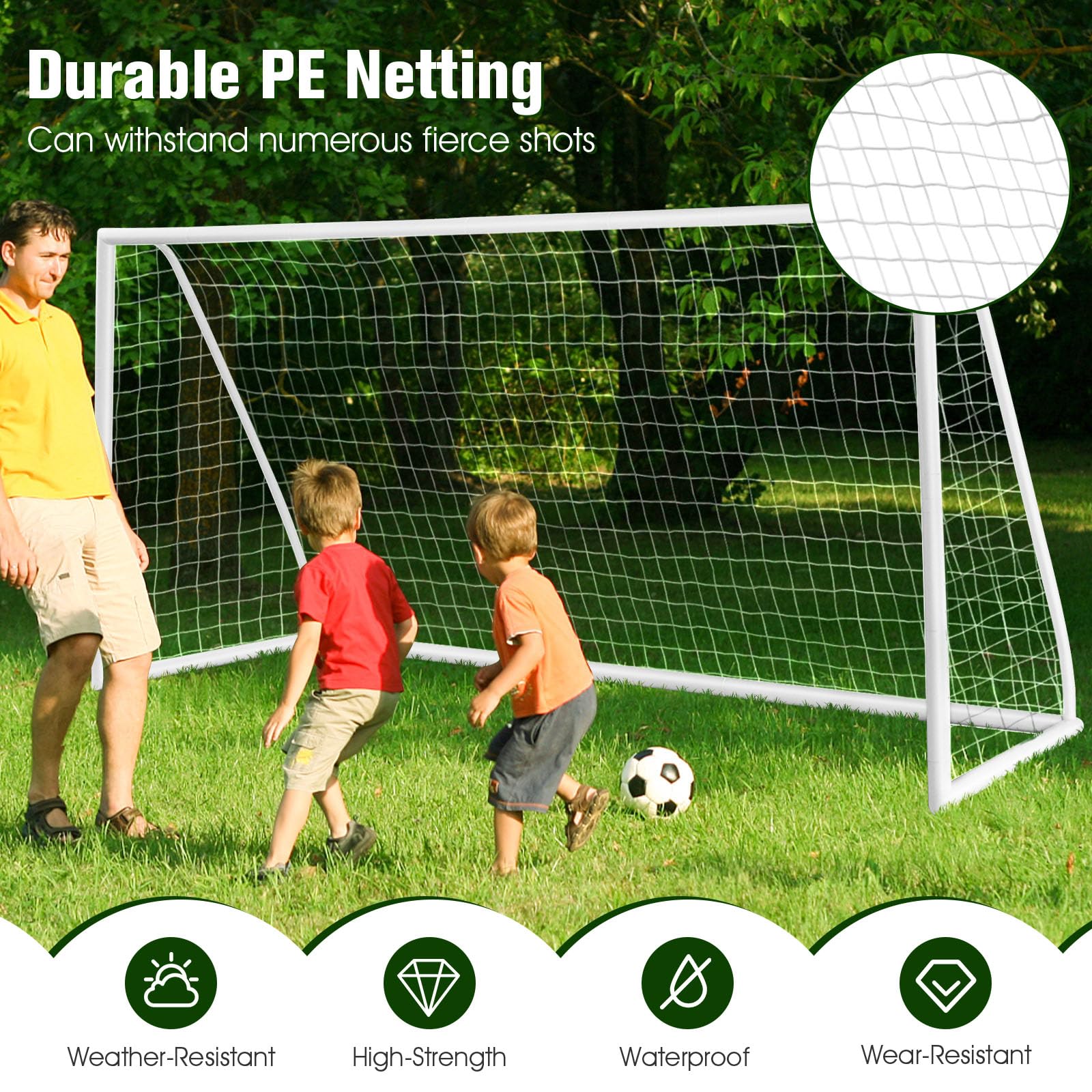 LIFEZEAL Wetterfestes & Standfestes Fußballtor, Fussballtore 365x120x182cm, Outdoor Torwand für Kinder & Erwachsene, Fußballtor mit Abriebfestem PE-Netz