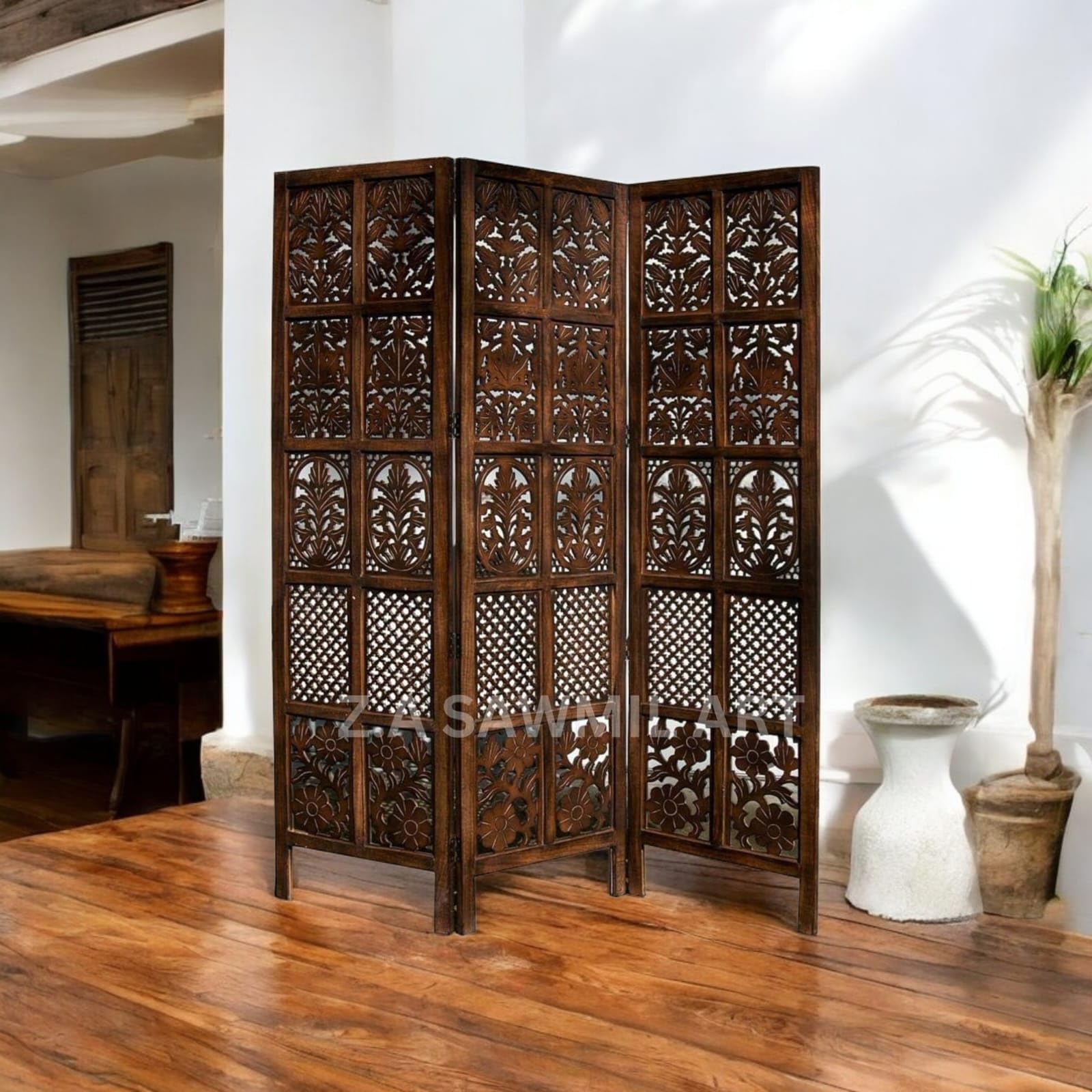 Z.A SAWMIL ART Wooden Partition for Living Room, Privacy Divider, Wooden Room Separator, Divider for Office, Partition for Puja Room, (Mix Frame Design - Brown) (6 Feet 3 Panel) (B0CPVK2MLD) Amazon Price History, Amazon Price Tracker