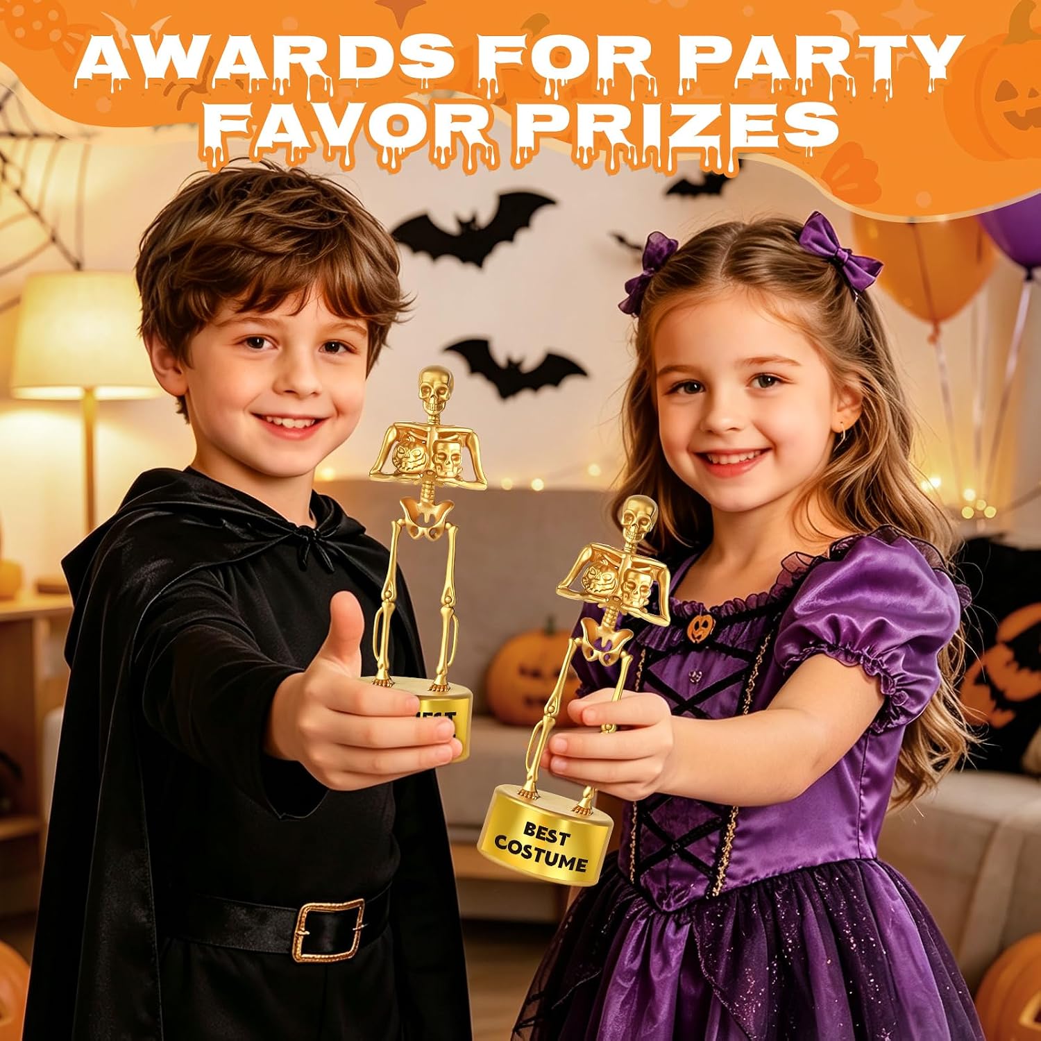 6 Pack Halloween Skeleton Trophies, Gold Halloween Costume Contest Awards
