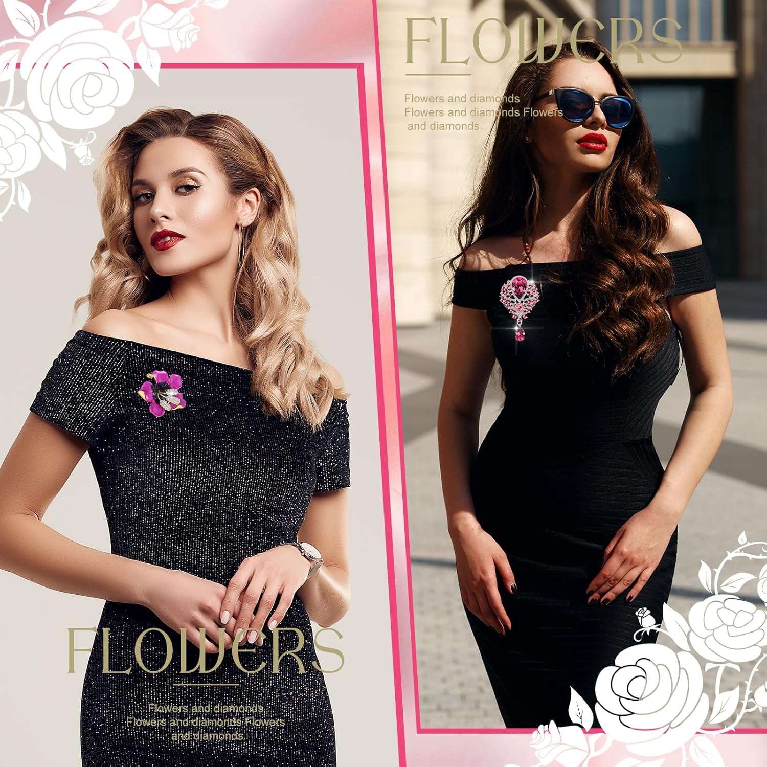 10 Pcs Brooches for Women Elegant Rhinestone Bouquet Brooch Pin Crystal Flower Brooch Pink snowflake pin for Wedding Bridal Dress Corsage Bouquet Coats Jackets Sweaters Clothing Accessories - Image 5