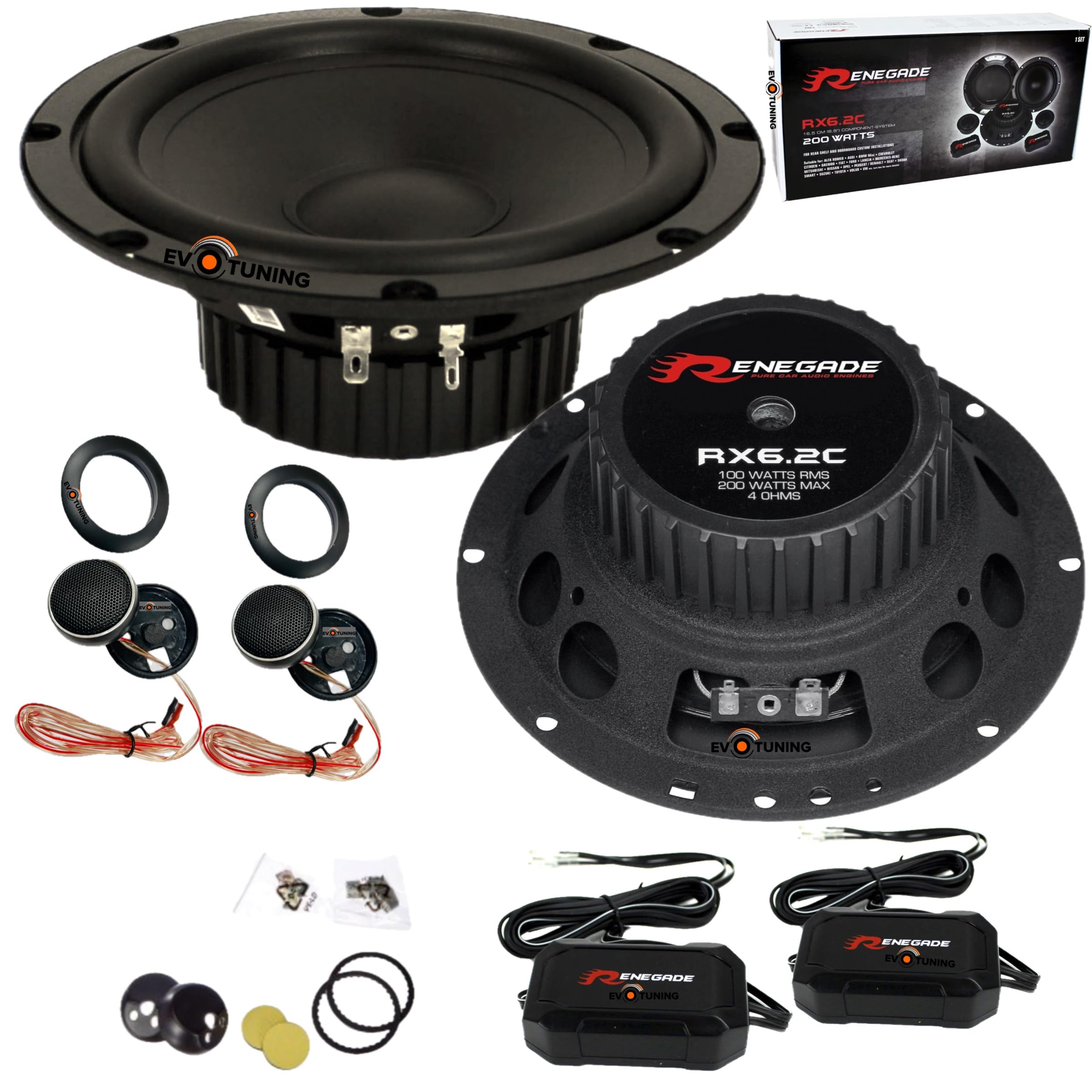 Kit Casse Altoparlanti Anteriori per Fiat Panda 2° Serie 169 dal 2003 al 2011 200W compatibile con Renegade RX6.2C Set 2 woofer Tweeter Anelli Griglie Cavi Adattatori(NO plug and play)