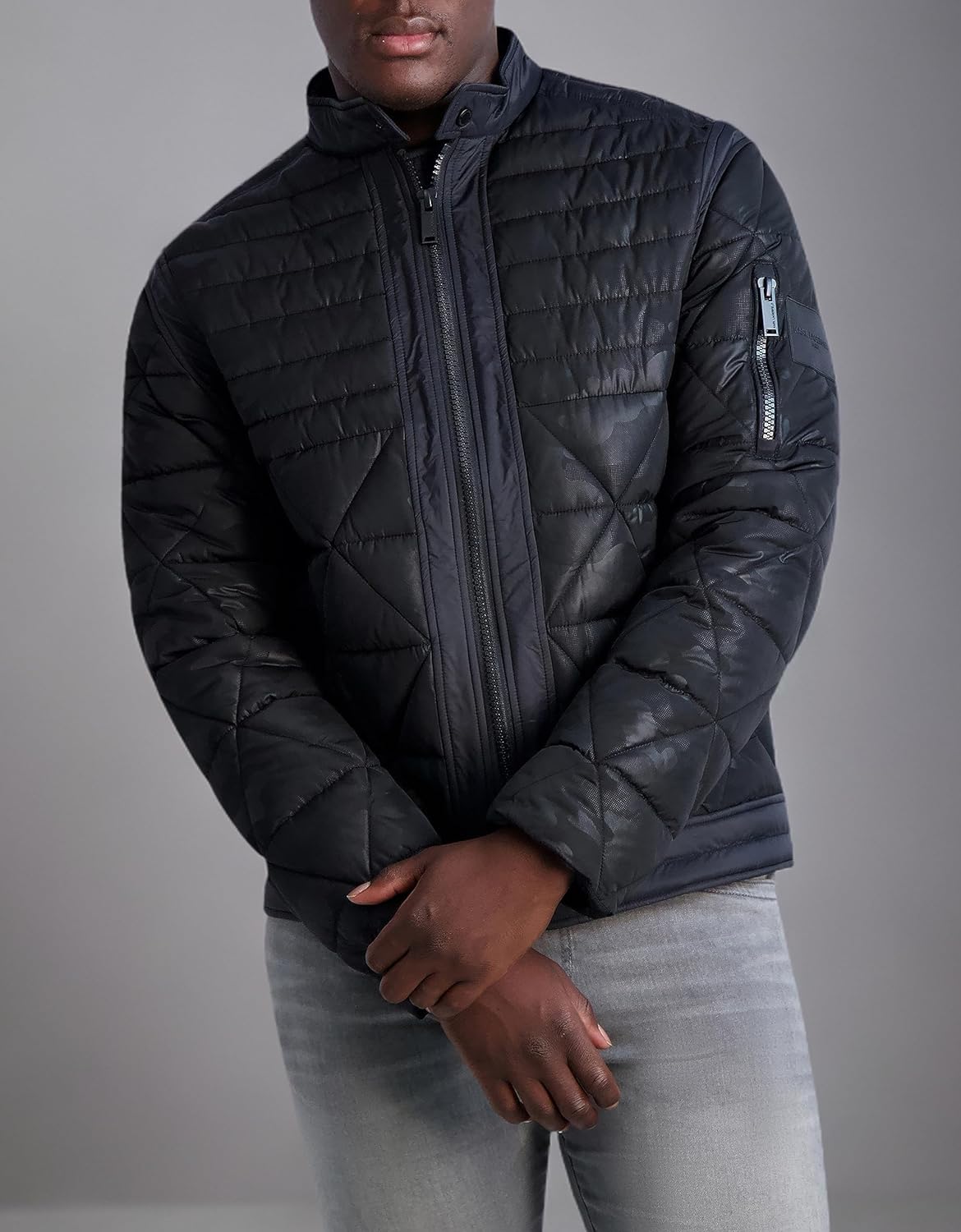 KARL LAGERFELD Men's Camouflage Quilted Full Zip Puffer Jacket - Image 5