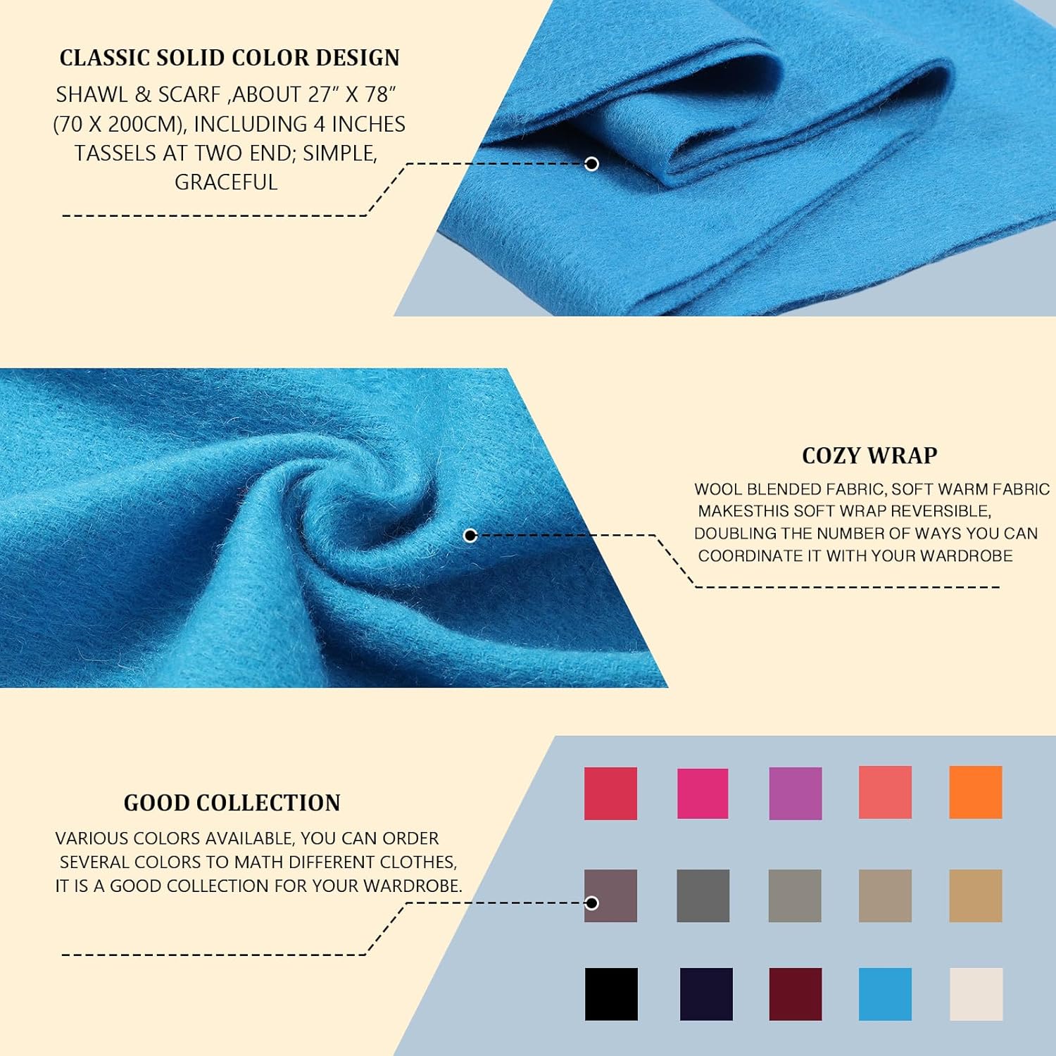 Winter Wool Scarf Shawl Wraps for Women Thick Solid Scarves Warm for Cold Weather Fashion Wrap for Men - Image 5