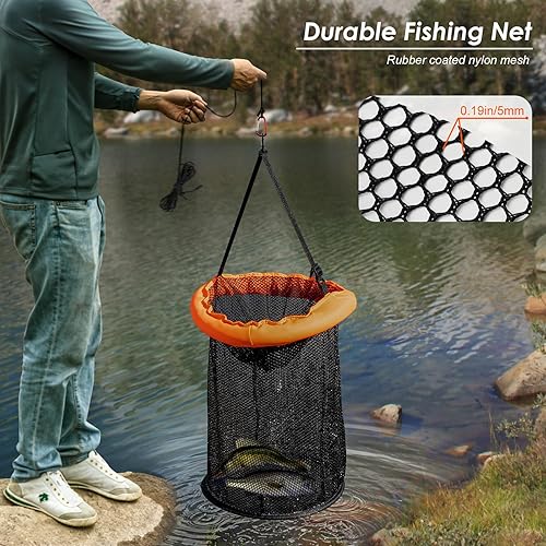 Miniatura 3 de QualyQualy Cesta flotante para peces atrapados vivos, soporte de pesca plegable de 1015 galones, cubo de minnow, jaula de almacenamiento de red de
