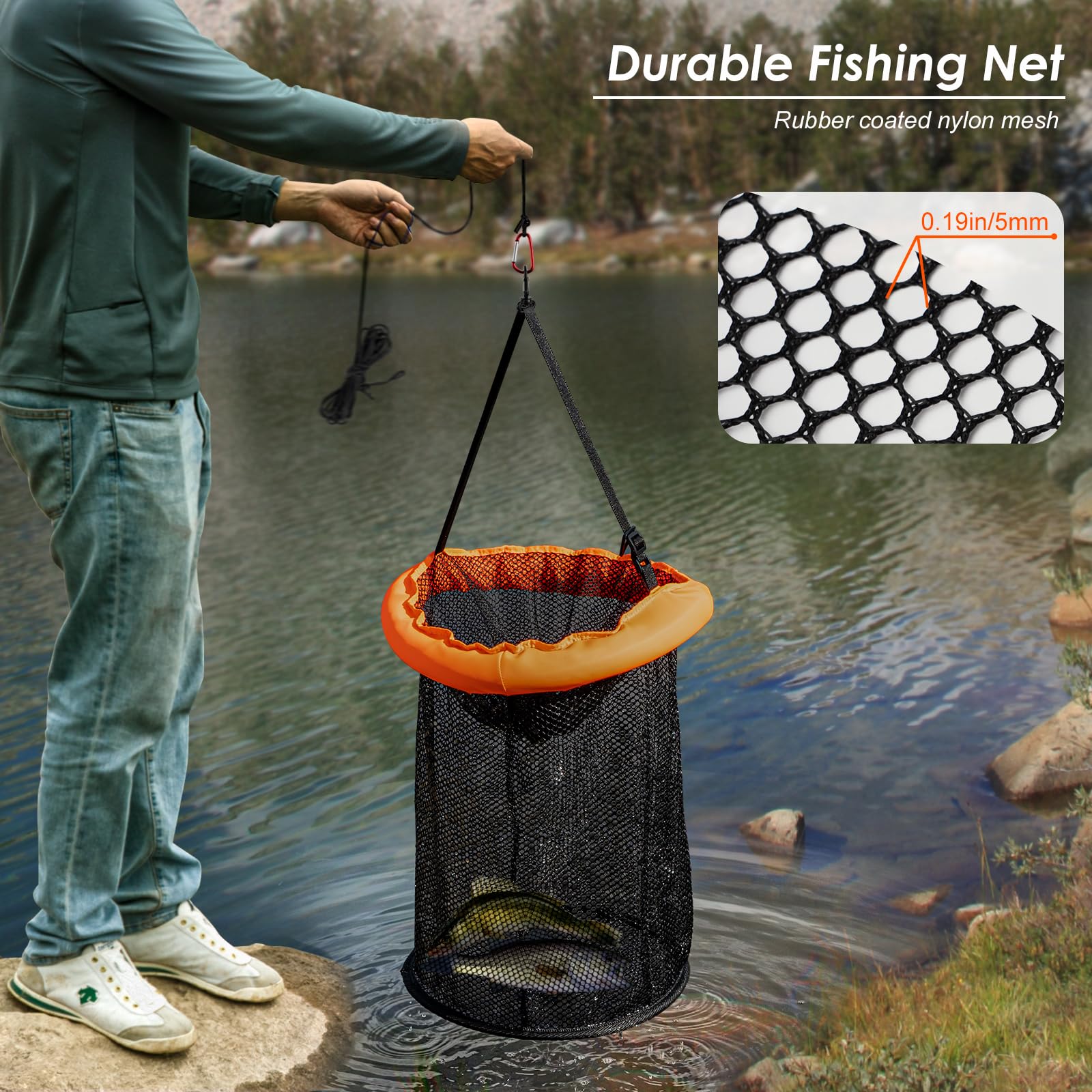 Snapklik.com : Floating Fish Basket For Live Caught, Foldable Fishing ...