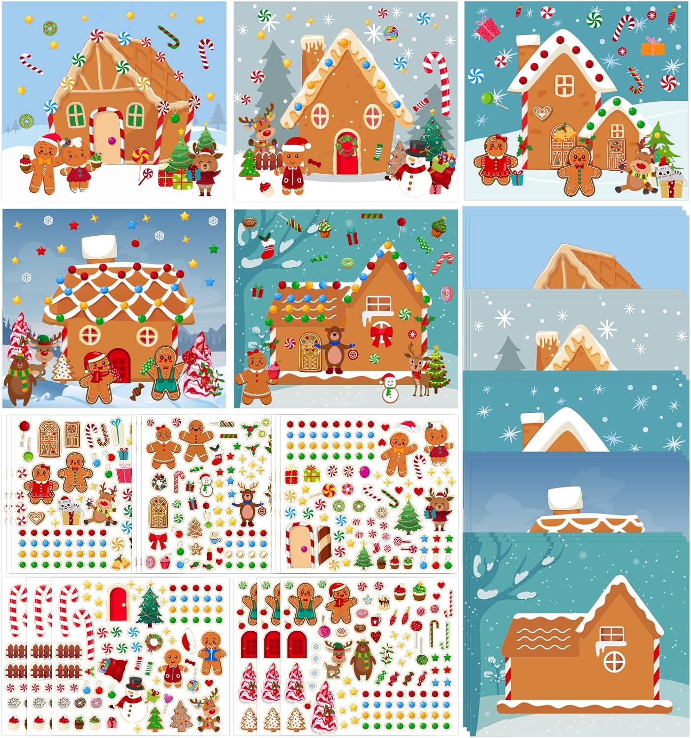 Tsorode Make a Gingerbread House Stickers-30Pcs DIY Gingerbread House Christmas Stickers Crafts for Kids Toddlers Christmas Activities Games Party Favors