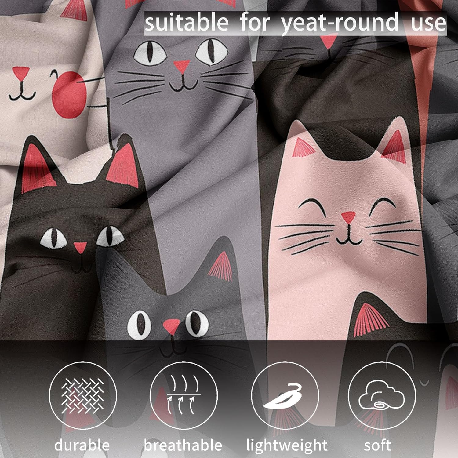 Cartoon Animals Bed Sheet - Cartoon Animal Cat Microfiber Bedding Set 1 Fitted Sheet 1 Flat Sheet 2 Pillow Case - Ultra Soft Wrinkle King Size Sheet Set