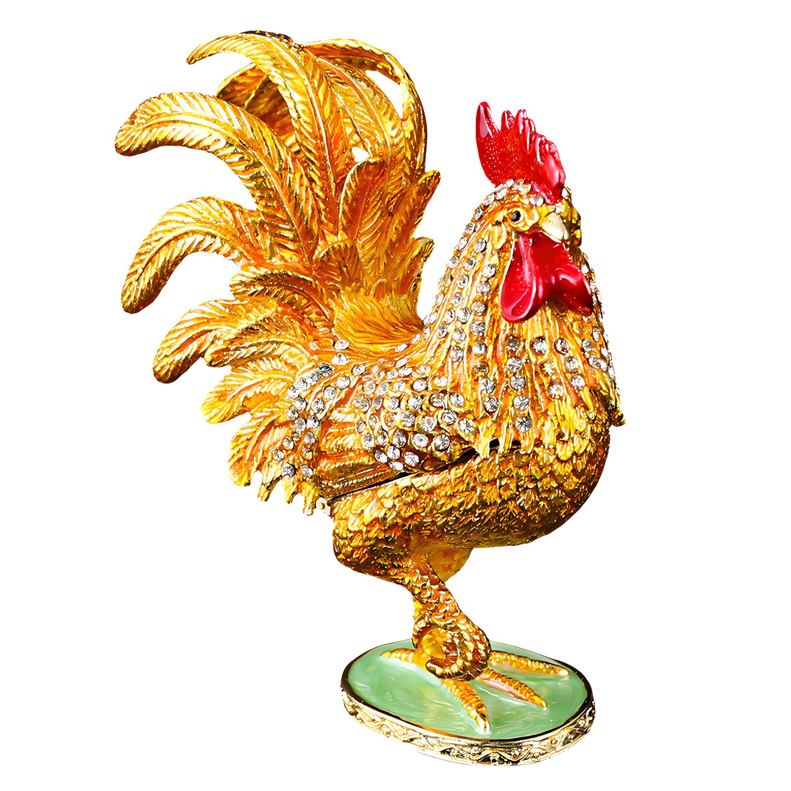 Aqvjd Unique Rooster Designs Jewelry Holder for Small Accessories and Decoration Decorative Box for Valuables and Keepsakes Unique Crystal Accented Rooster Themed Trinket Container