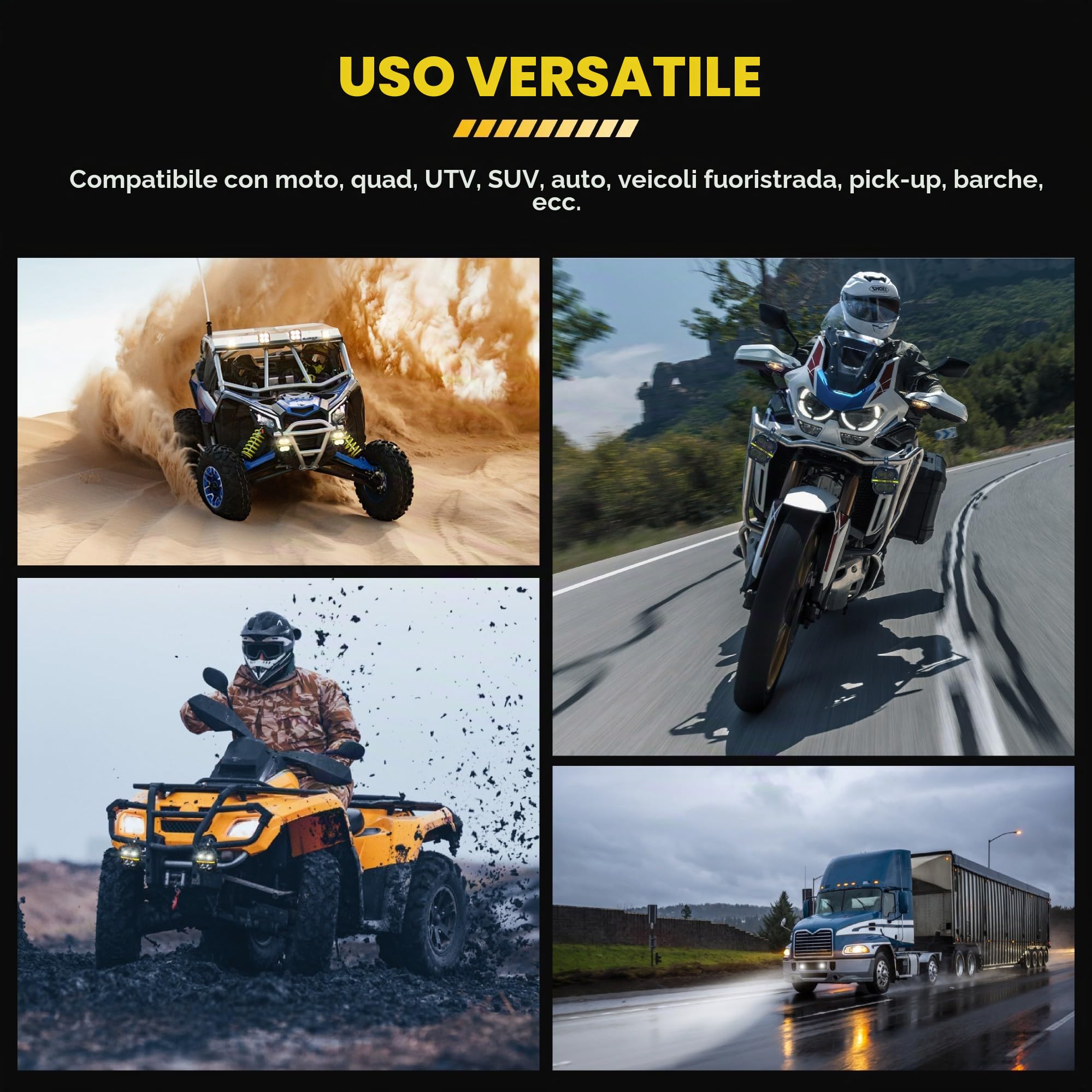 Future Eyes Fari LED Moto Supplementari, 12000LM 120W Omologati CE E-Mark E57 Fari LED IP67 Impermeabili Faretti 4 Lenti 800M Lungo Raggio Supporto Regolabile 360°