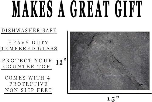 Miniatura 2 de Rogue River Tactical Tabla de cortar de vidrio de cocina con textura de piedra gris oscuro, regalo decorativo moderno, diseño de contraste ondulado