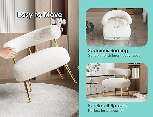 Miniatura 6 de Silla de Acento Mid Century Sherpa Boucle, Silla de Brazo de Barril Redonda Tapizada para Espacios Pequeños, Silla de Sofá de Esquina Lateral