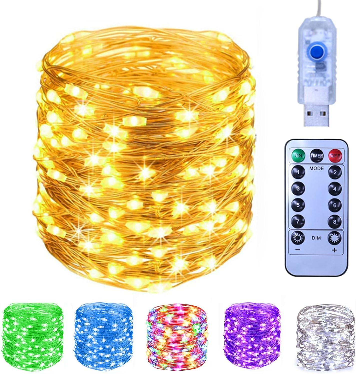 Fairy Lights Plug in 66ft 200 LED USB Twinkle String Copper