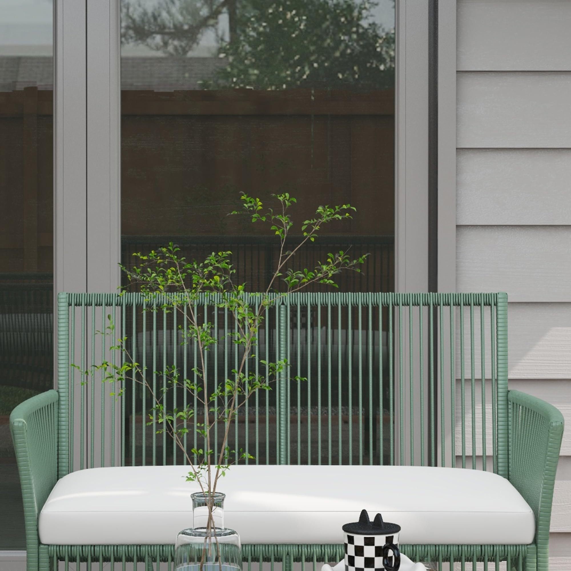 Outsunny Set da Giardino in Rattan 4 Pezzi, Poltrone e Divano e Tavolino, Verde e Nero