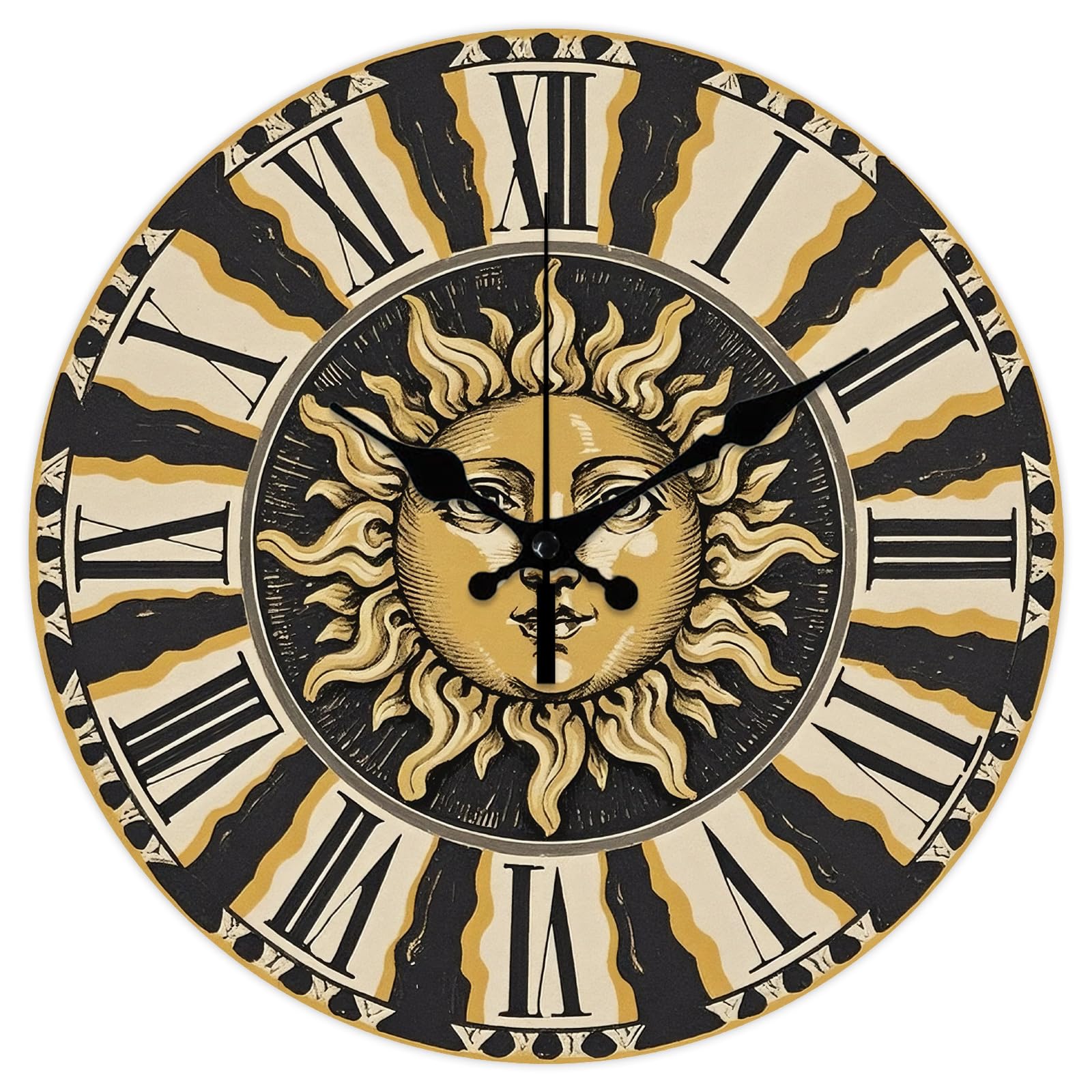 CONCHLERY 12inch Sun Wall Clock Human Face Flat Printing Round Clocks Silent Non Ticking Clock Decorative for Home Living Room Bedroom Kitchen Office Decor