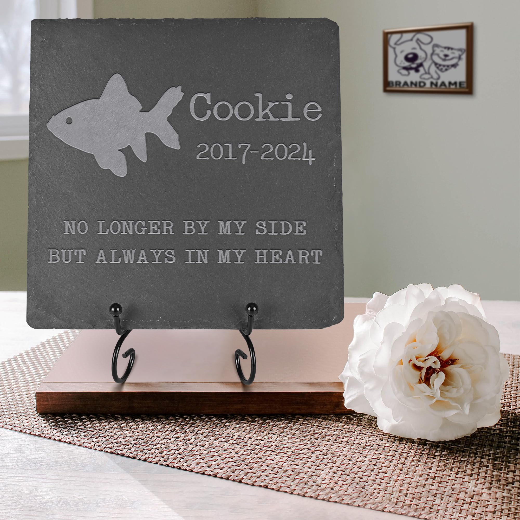 VIAKDEM Pet Memorial Stone Fish - Fish Headstone - Fish Memorial Stone - Fish Memorial Gifts - Loss of a Fish - Fish Loss Gifts (Square)