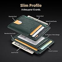 Vista 205 de Buffway - Billetera delgada minimalista de cuero con protección RFID para hombre y mujer Café Lichee