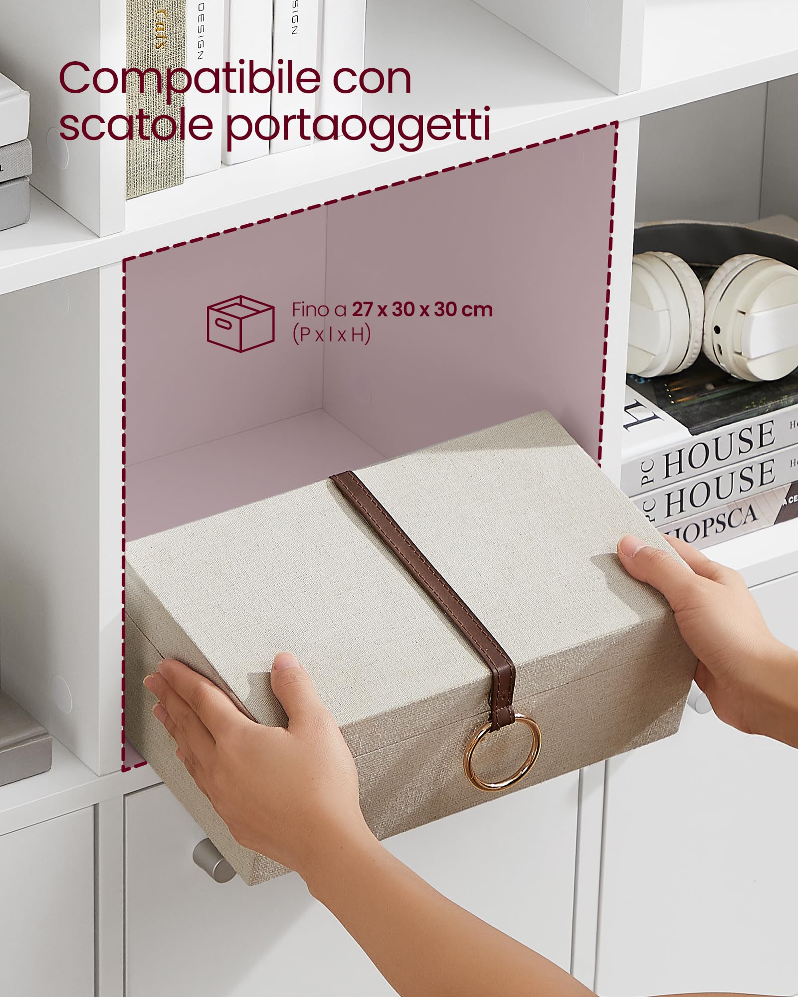 VASAGLE Libreria, Scaffale Libreria a 3 Ripiani, Scaffale Portaoggetti, 29 x 97,5 x 97,5 cm, 3 Scomparti con Ante, per Soggiorno Studio Sala da Pranzo, Bianco Nuvola LBC33WT