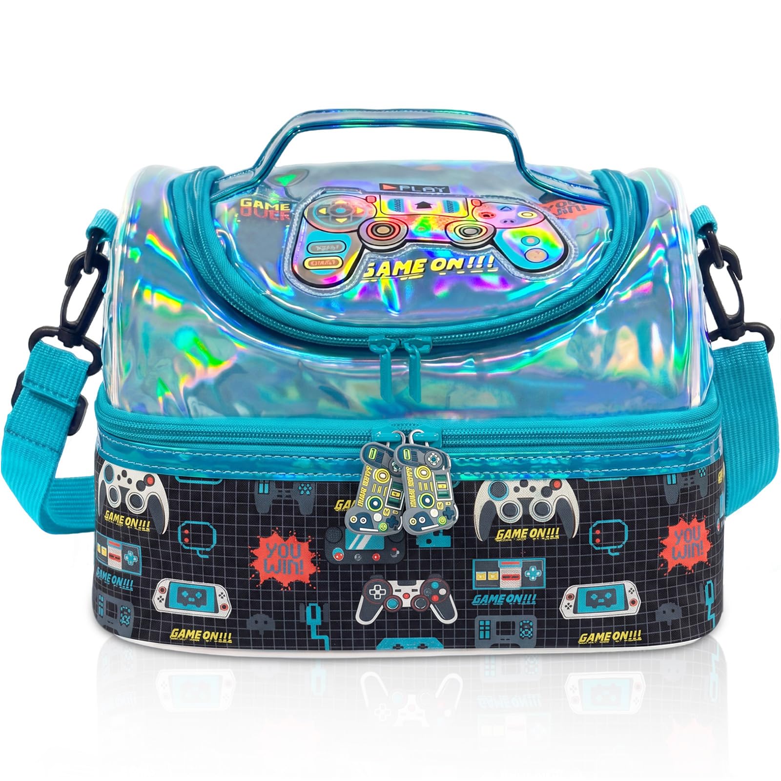 PinkSheep Kids Double Decker Cooler Insulated Lunch Bag Large Tote for Boys, Girls, Men, Women, with Adjustable Strap, Unicorn (Gaming Consoles)