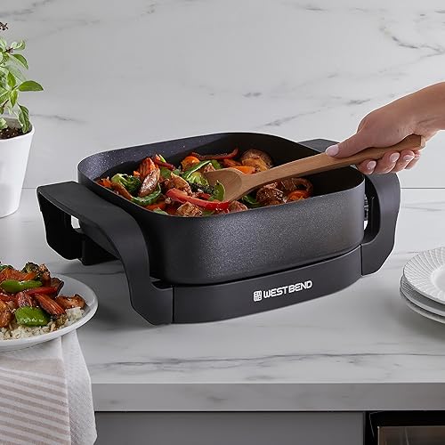 Miniatura 2 de West Bend Sartén eléctrica, sartén de tamaño familiar de 3 pulgadas de profundidad con escudo de diamante, resistente a los arañazos, acabado