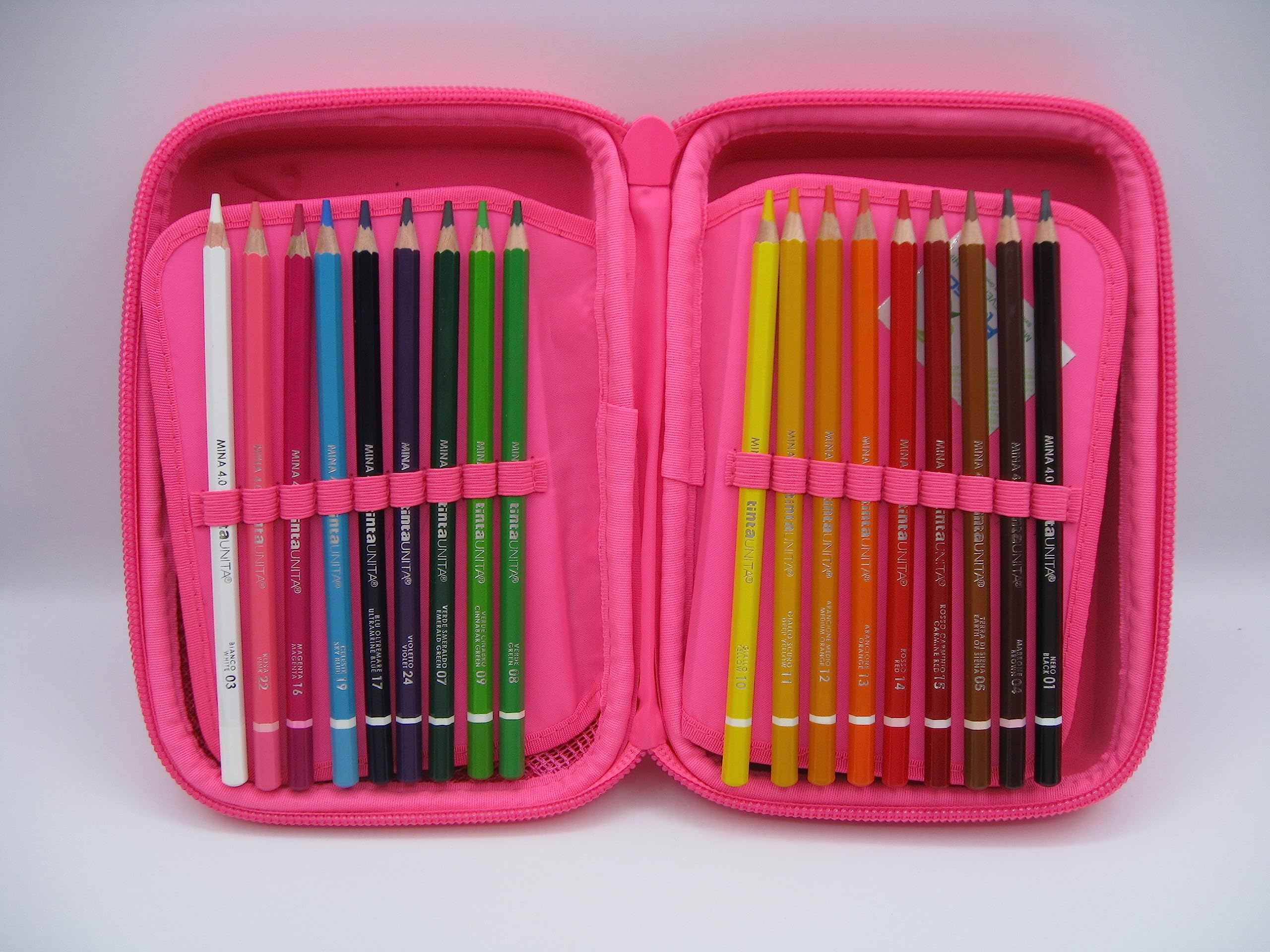 Estuche de color Untia One Time completo con 3 compartimentos, 1 cremallera, Fucsia Fluo, Estuche