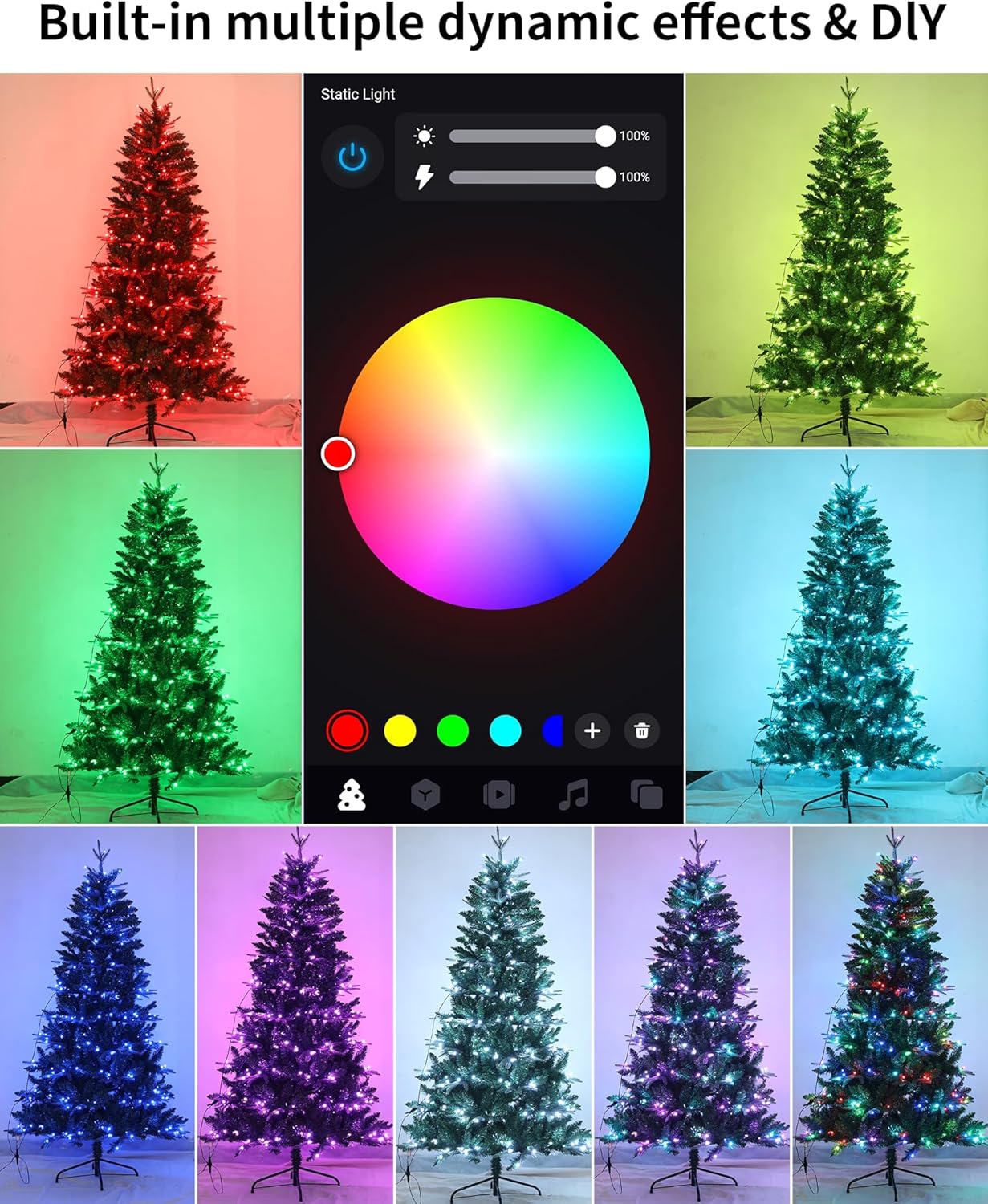 6ft Prelit Christmas Tree with 300 LED Lights, Artificial Christmas Tree with App-Controlled Multi-Color RGB Lights, 925 Branch Tips, Easy to Assemble, for Home Outdoor