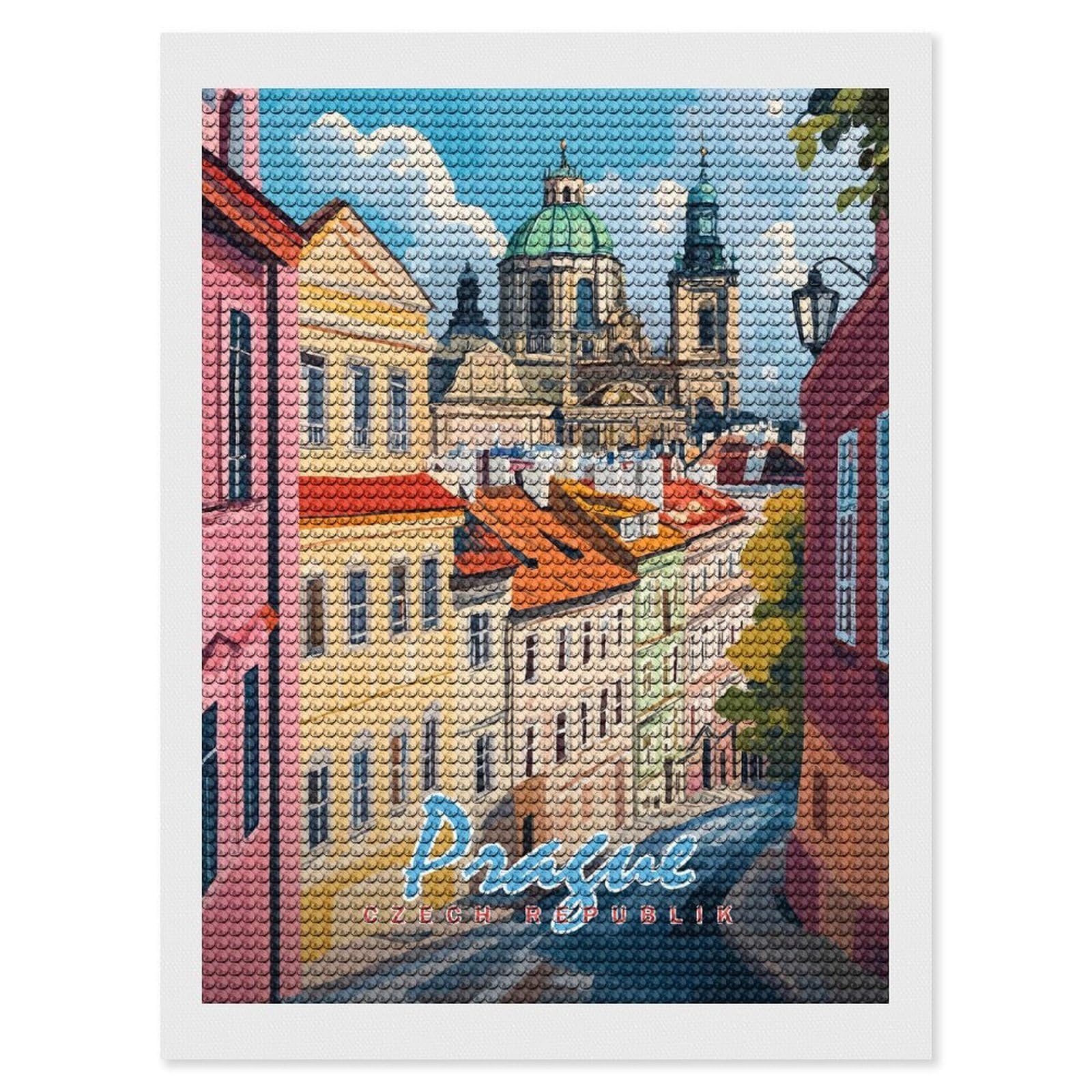 Junmoney Prague Cityscape(2) Diamond Art Canvas 12"x16", Full Kit Included, Bedroom Decor, for Beginners, Thoughtful Handmade Gift