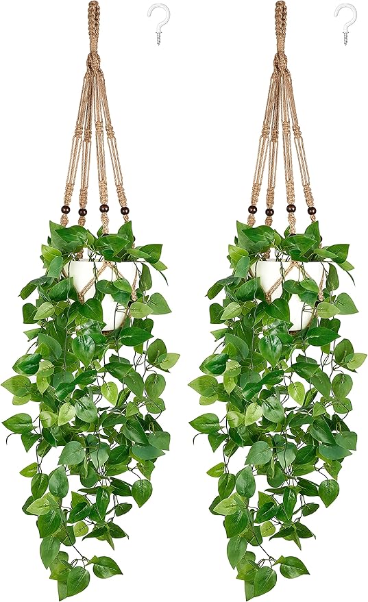 Mkono 2 Packs Fake Hanging Plant with Pot, Artificial