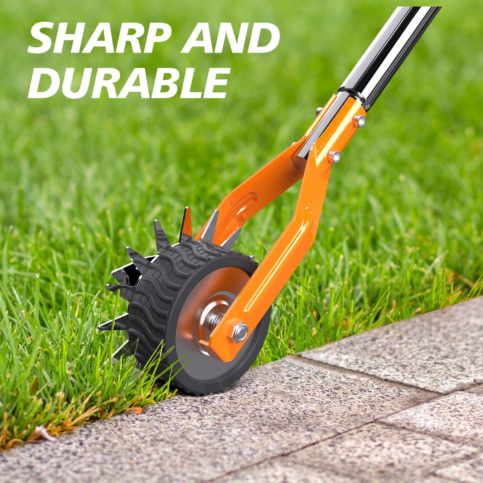 LASTOOLS Wheel Rotary Edger, Sidewalk Manual Lawn Edger, Stainless Steel Handle, Adjustable Height -66.7Inch,Orange - Image 2