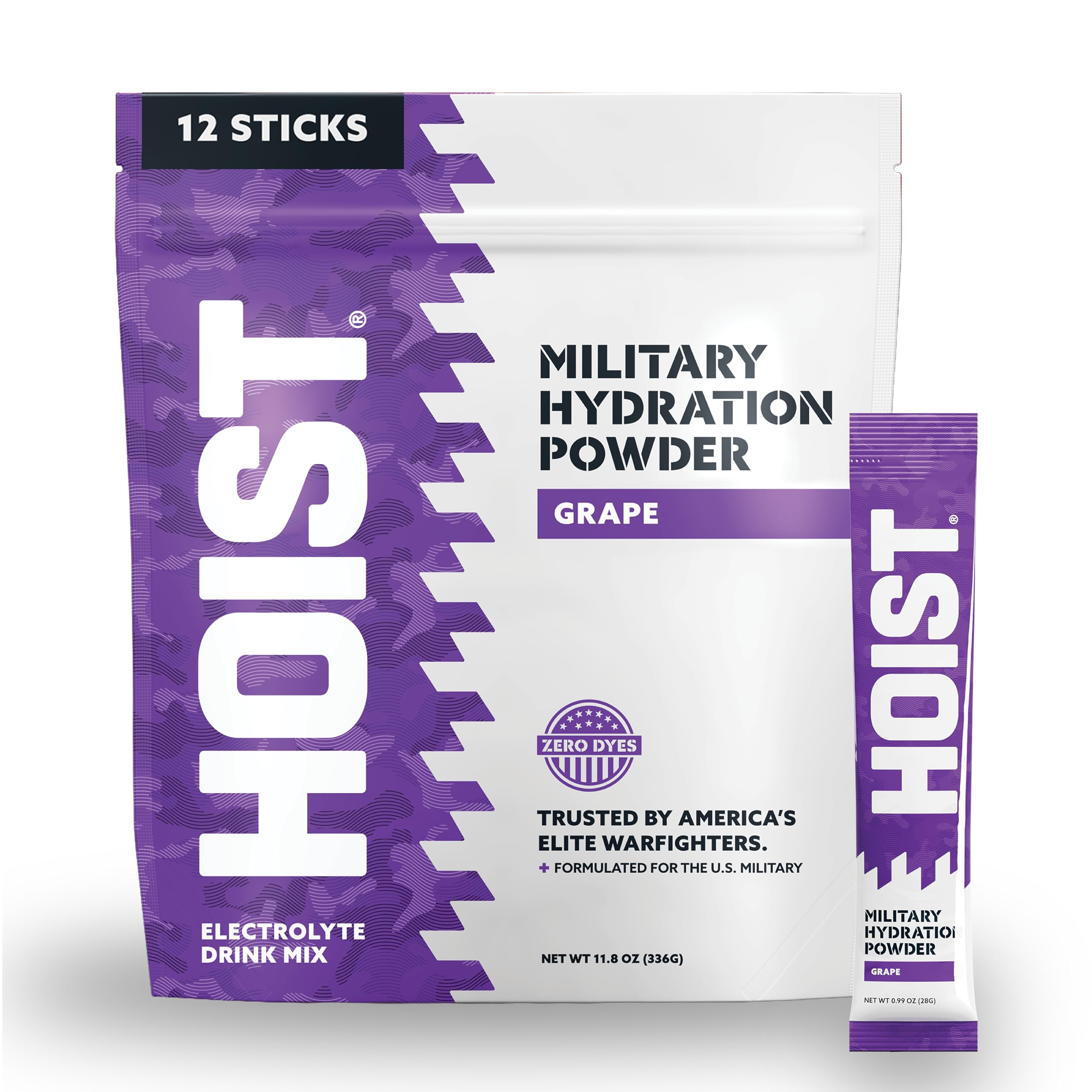 Hoist Premium Hydration Hoist Military Hydration Powder Sticks - 12 Stick Packs -28g Per Stick - Electrolyte Powder - Hydration Mix (Grape), 12 Count (Pack of 1)