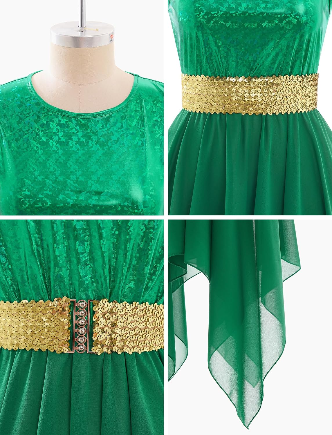 IBAKOM Praise Dance Dress Women Metallic Tank Top Gold Sequins Chiffon Skirt Worship Tunic and Overlay Liturgical Dancewear