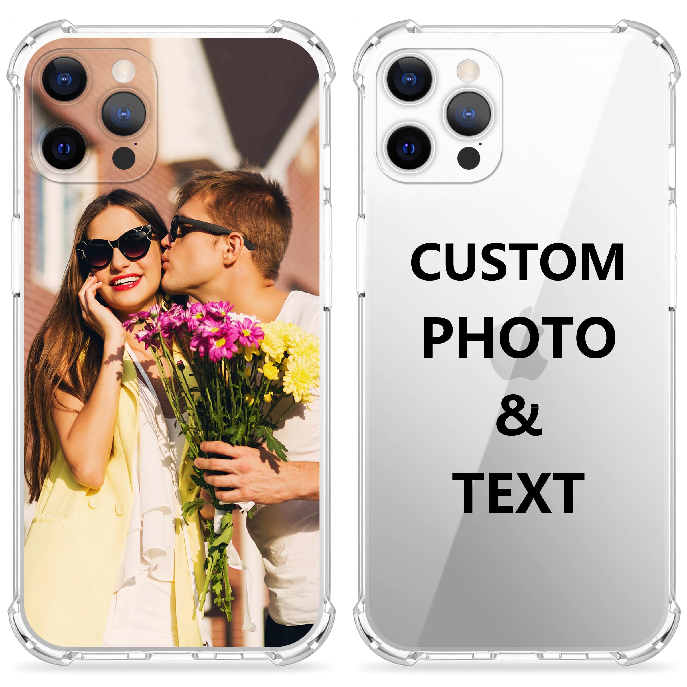 Bitrue Custom Personalized Picture/Photo Phone Case for iPhone 17 Air 16e 16 15 14 12 13 11 Pro Max XR X Xs 8 7 6 Plus, Four-Corner airbag is Anti-Drop,Anti-Scratch Soft Protective Clear TPU Case