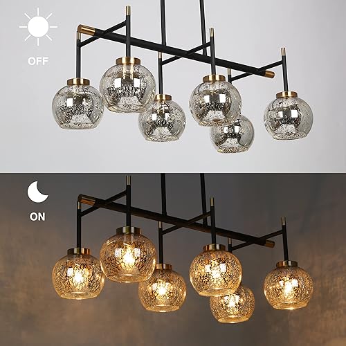 Miniatura 2 de KSANA Lámpara de comedor, moderna lámpara de metal negro dorado para isla de cocina con pantallas de cristal de mercurio, 27.5 pulgadas