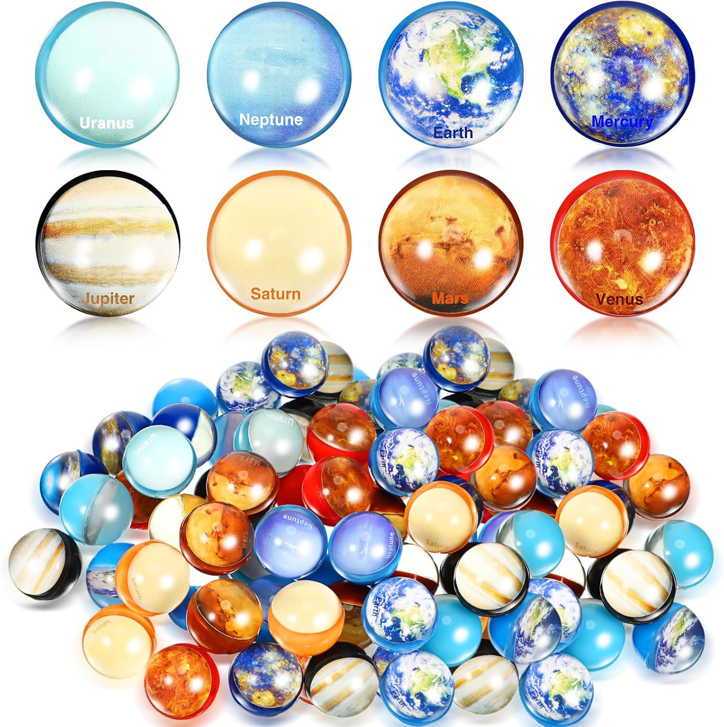 Lenwen 56 Pcs Space Party Favors Planet Bouncy Balls Solar System Toys Balls 30 mm Small Space Rubber Balls High Bouncing Planet Toys for Party Favors, Birthdays Gift Bag Filling, Classroom Prize