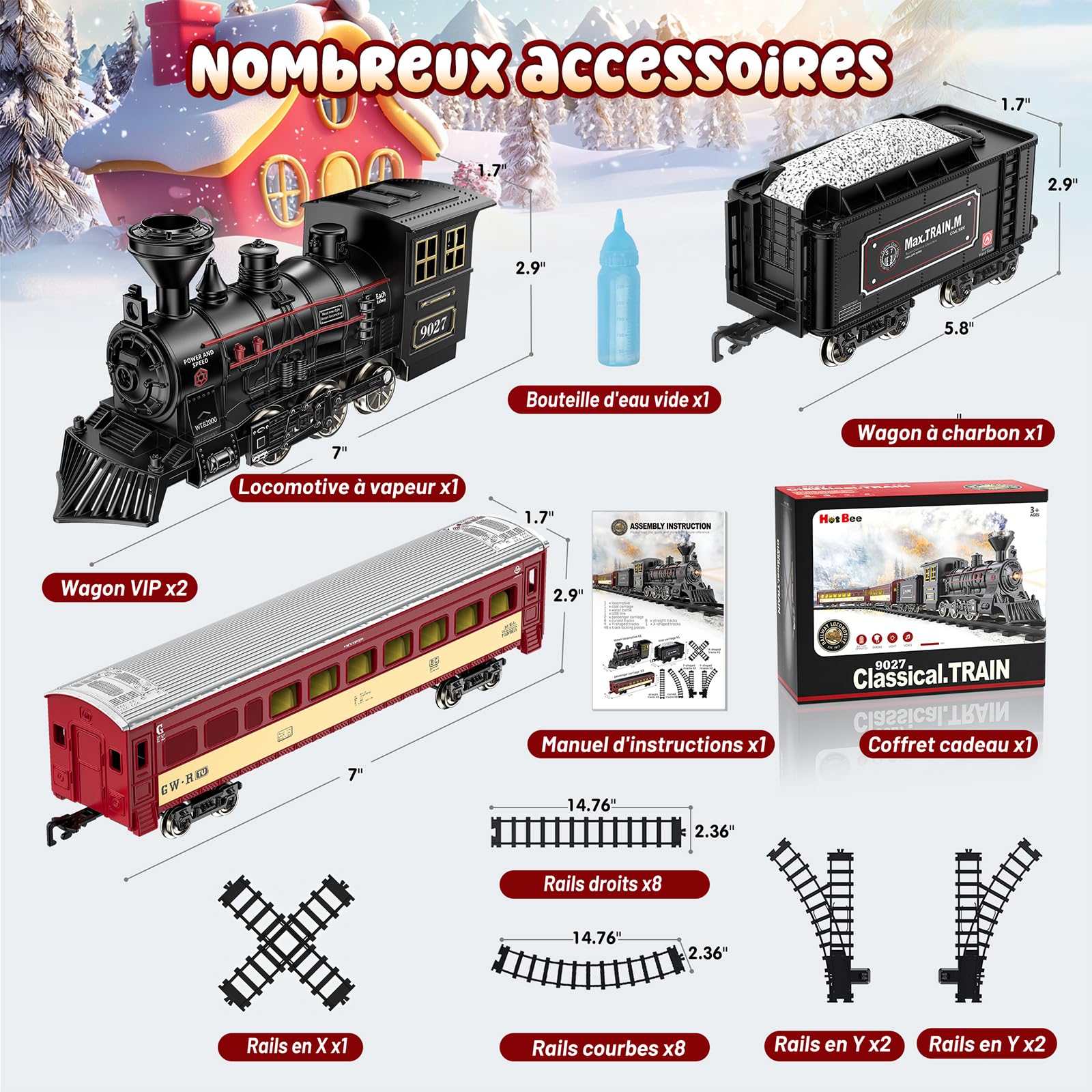 Hot Bee Jouet De Alliage Train Électrique À Vapeur, Rechargeable Train Electrique Enfant, Locomotive à Vapeur avec la Fumée Lumineuse et Le Son, Cadeaux de Noël Anniversaire pour Enfants Adulte