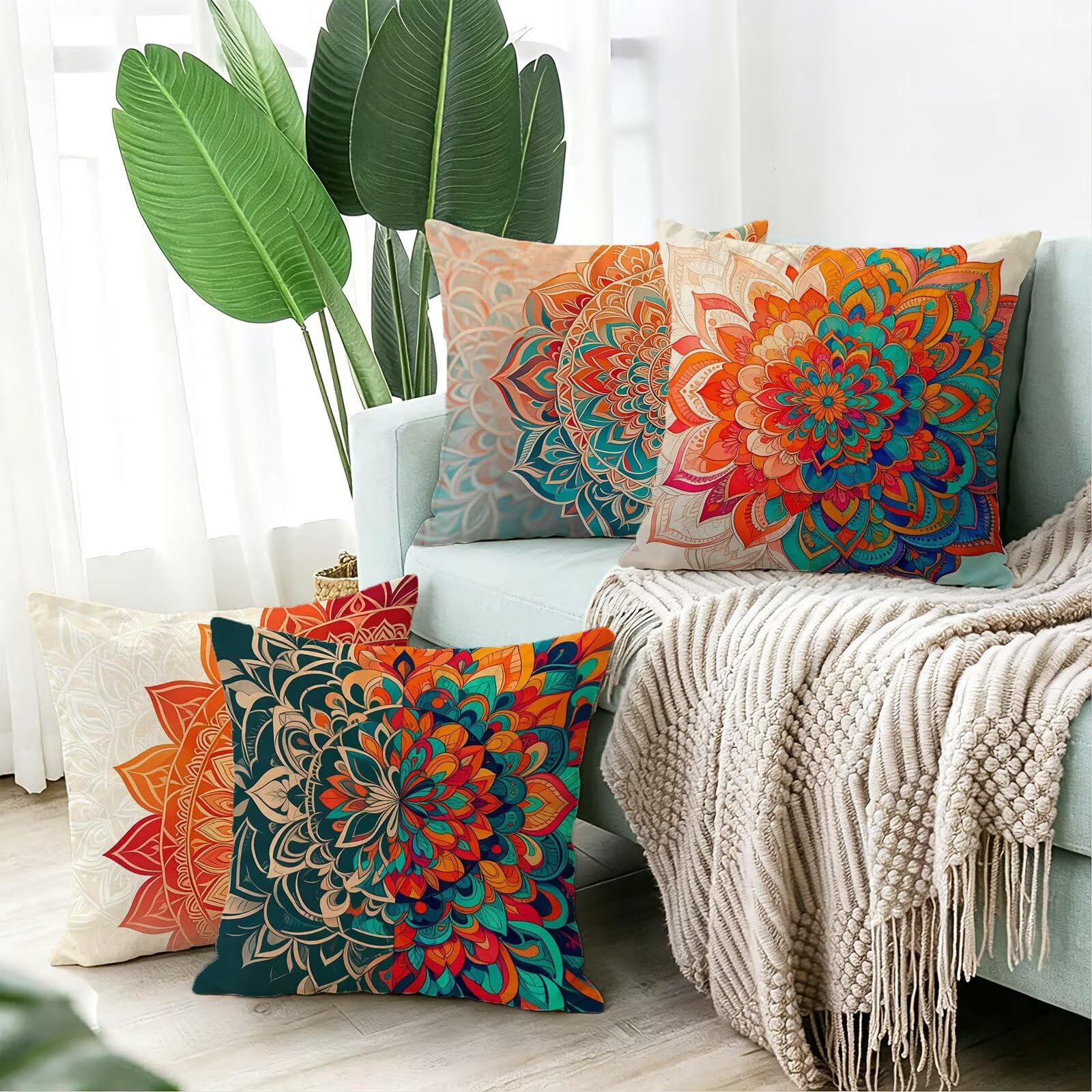 Cojines Exterior Color Naranja Funda Almohada 45x45cm Juego de 4, Cod-506