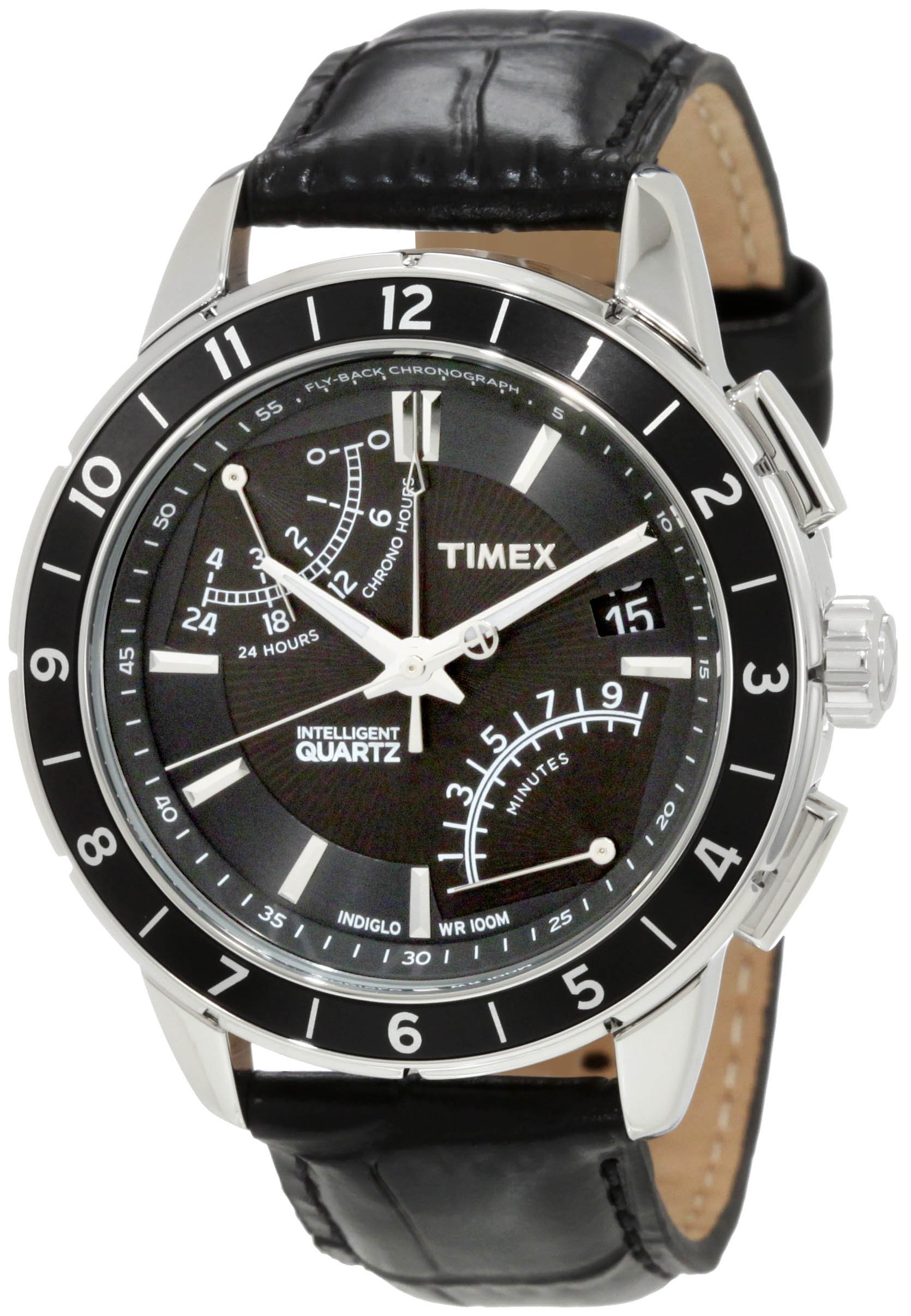 Timex Men's T2N495 Intelligent Quartz SL Series Fly-Back Chronograph Black Leather Strap Watch