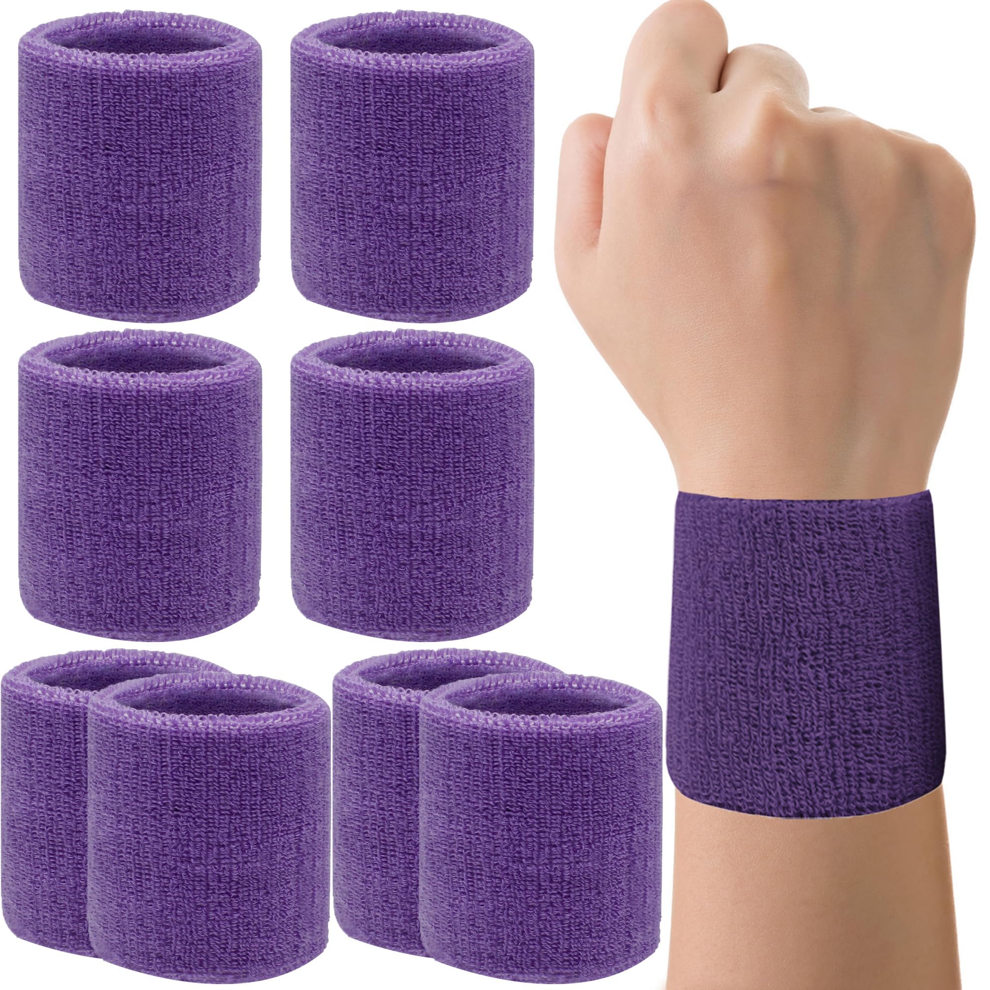 IMAGERIO 8 Pack Wrist Sweatbands Tennis Wrist Bands Absorbent Sweat Band for Men and Women, Breathable Cotton Sweatbands for Working Out, Football,