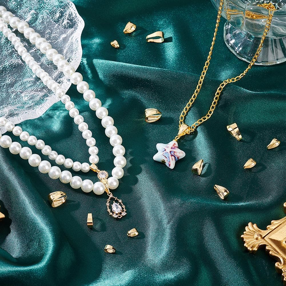 PH PandaHall 60pcs 24K Gold Plated Pendant Clasp Connectors, 6 Styles 7~10mm Golden Pinch Bails Brass Necklace Charm Clasp Jewelry Clasps Snap on Bails Pendant Bails for Jewelry DIY Craft Making - Image 2