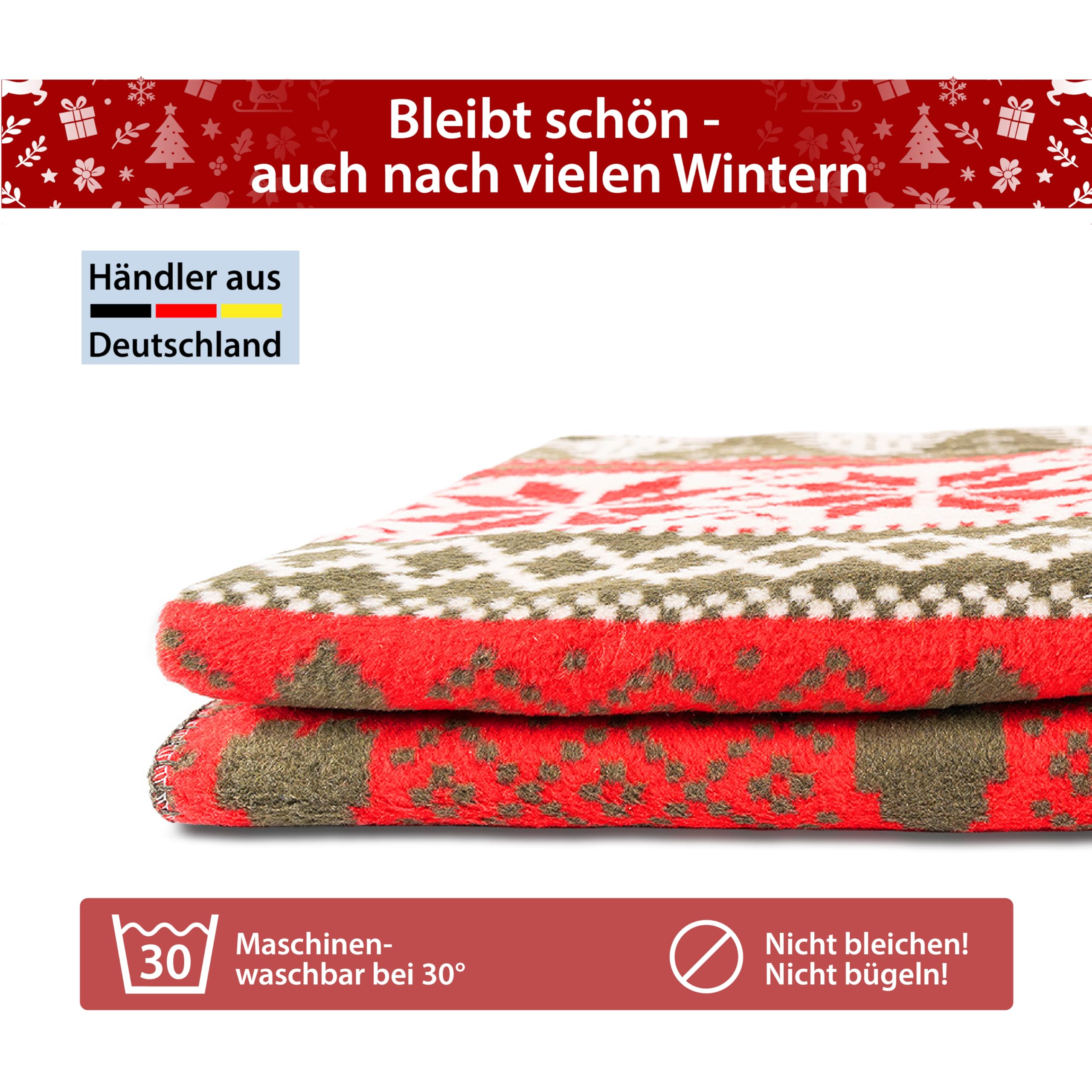 Weihnachtsdecke 200x150 cm Rot - Kuschelige warme Winterdecke mit Schneeflocken, Herzen & Bäumen - Festliche Sofadecke - Flauschdecke - Decke aus Baumwollmix - Kuscheldecke Weihnachten